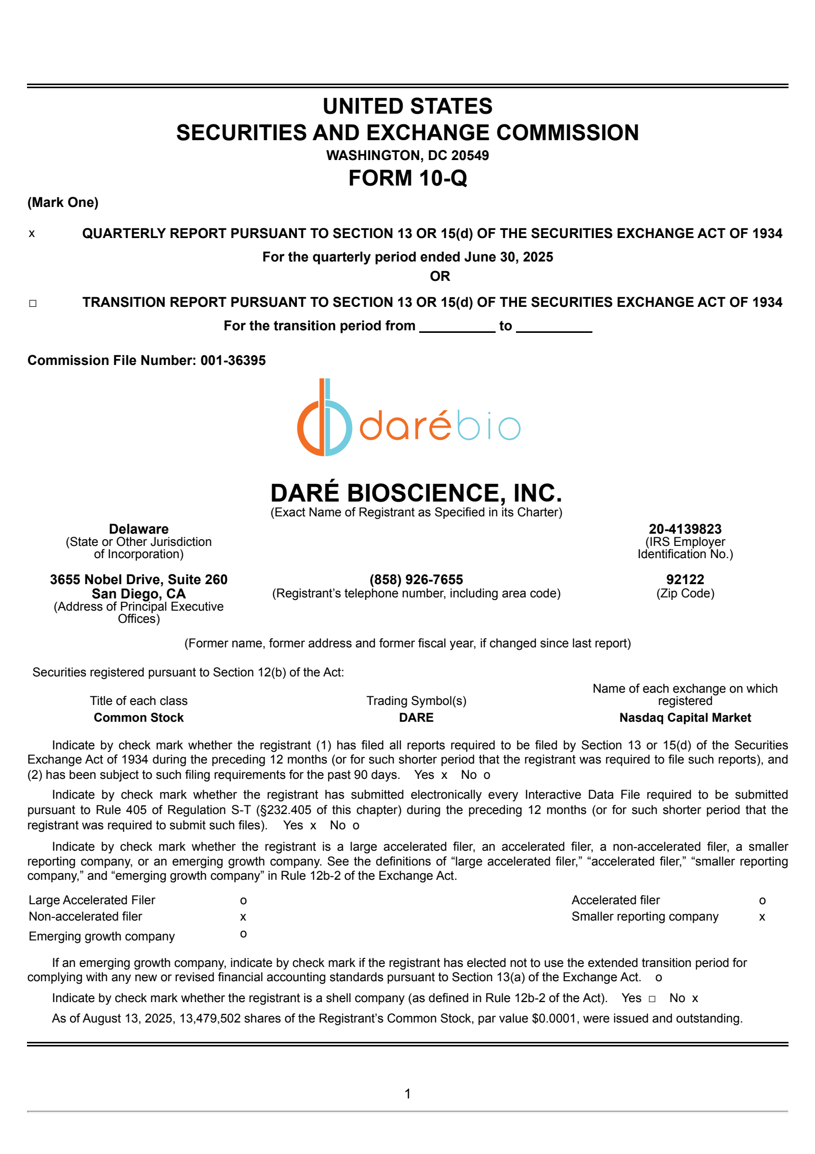 Dare Bioscience's Q2 2025 Quarterly report