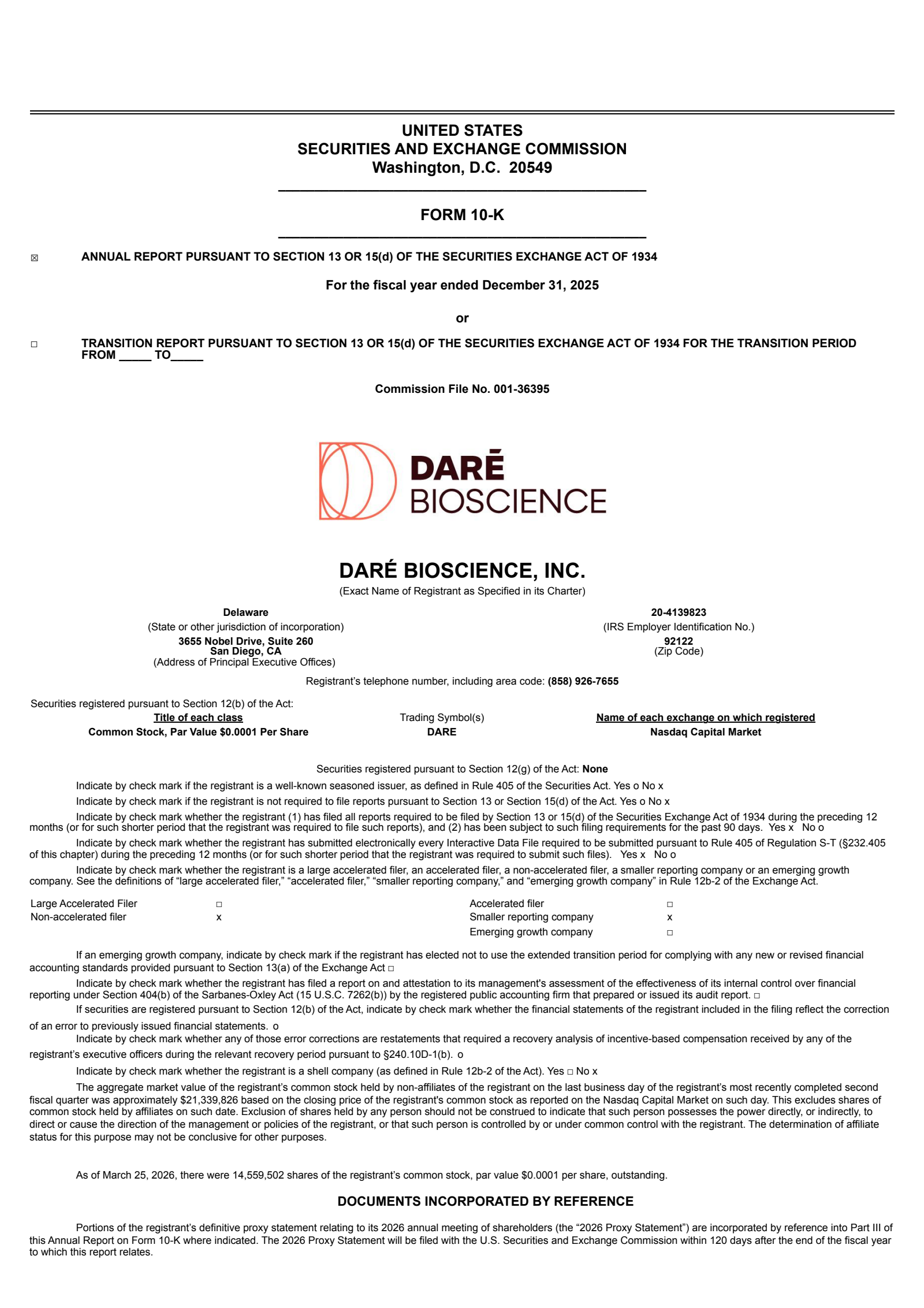 Dare Bioscience's Q4 2025 Annual report