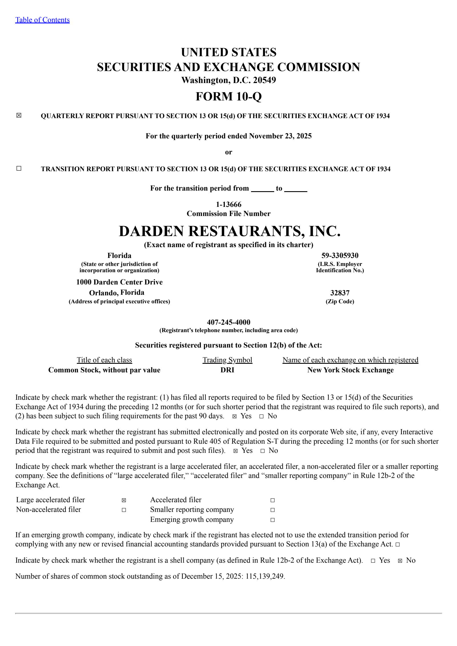 Darden Restaurants' Q2 2026 Quarterly Report