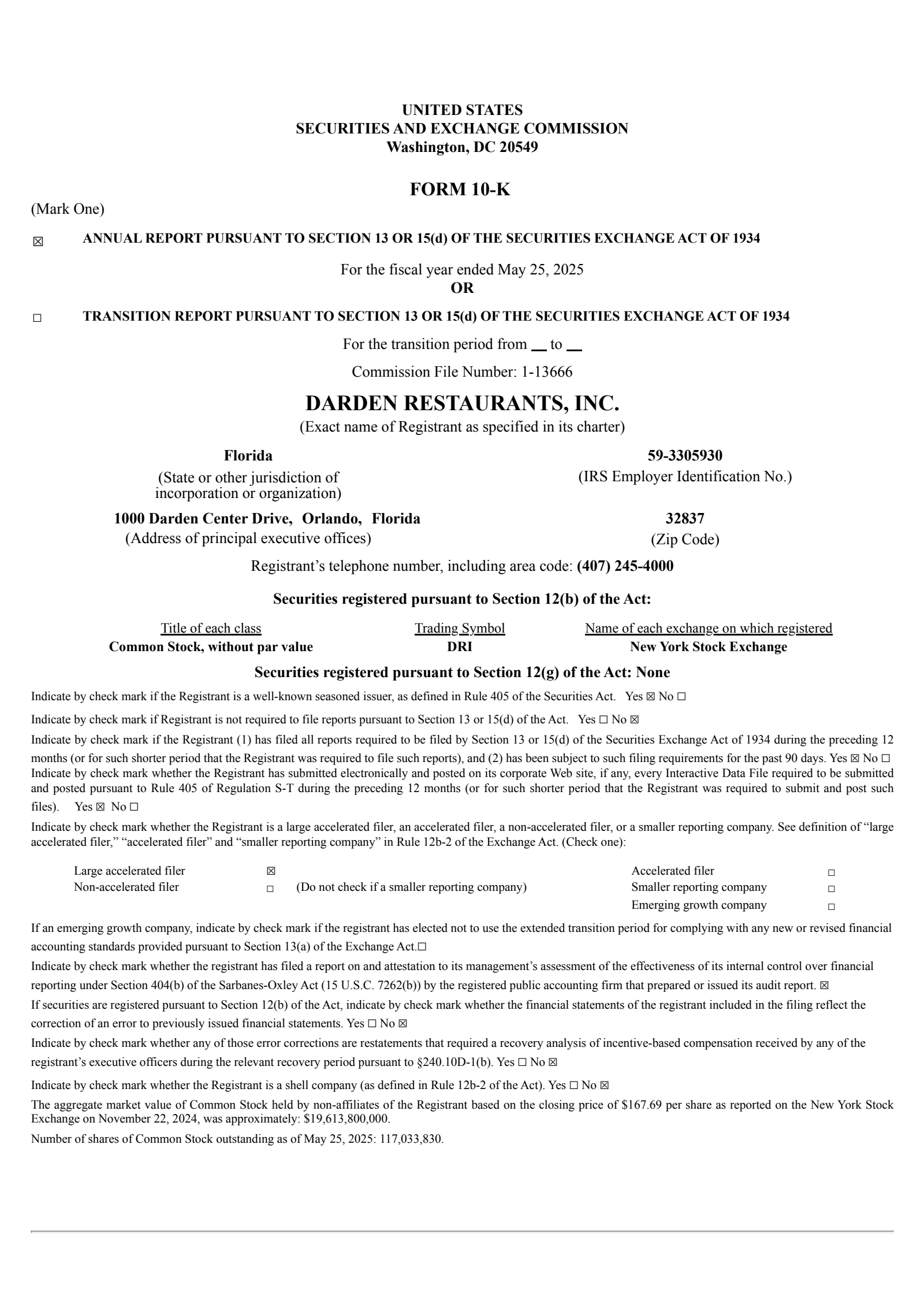 Darden Restaurants' Q4 2025 Annual report
