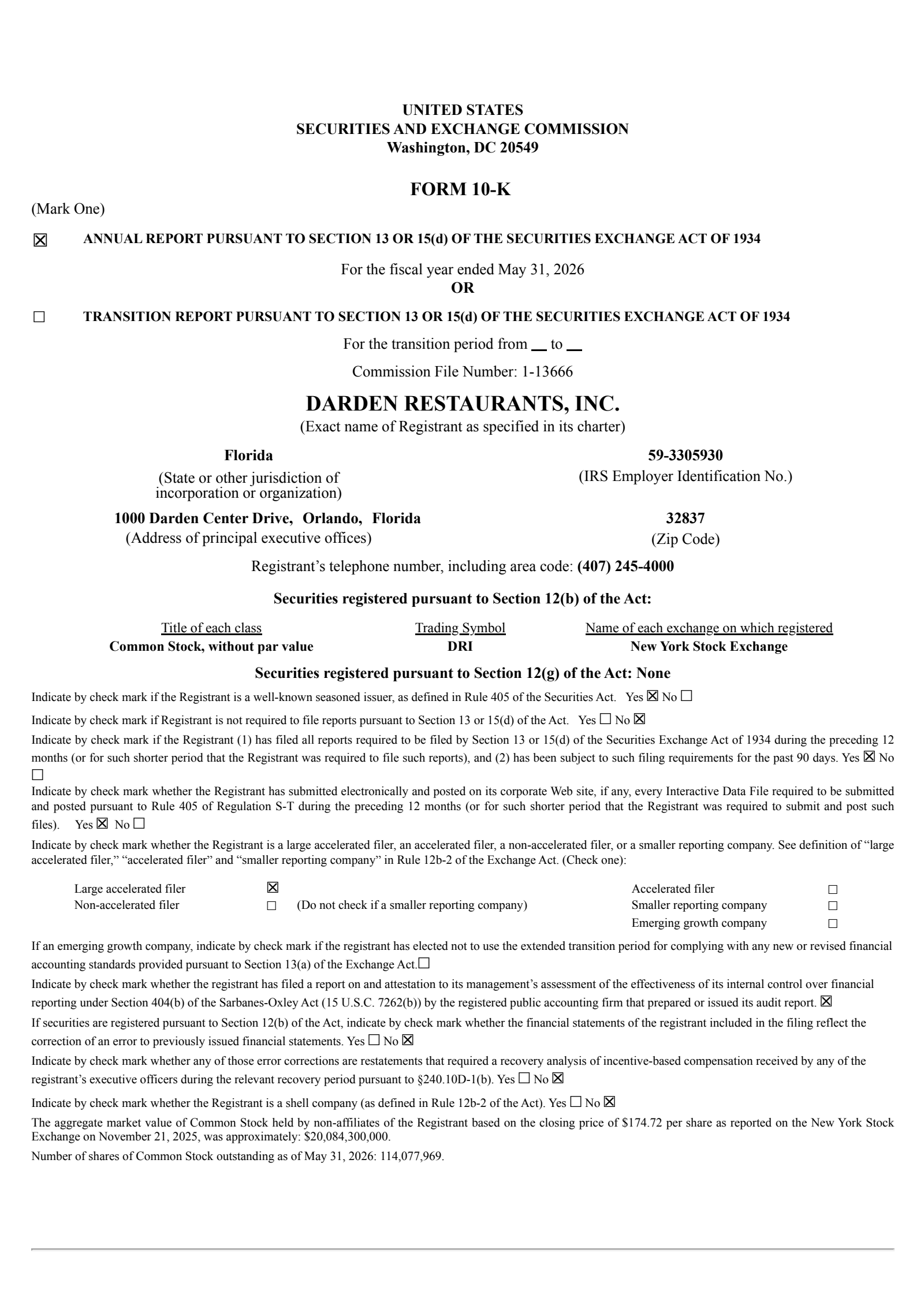 Darden Restaurants' Q4 2026 Annual report