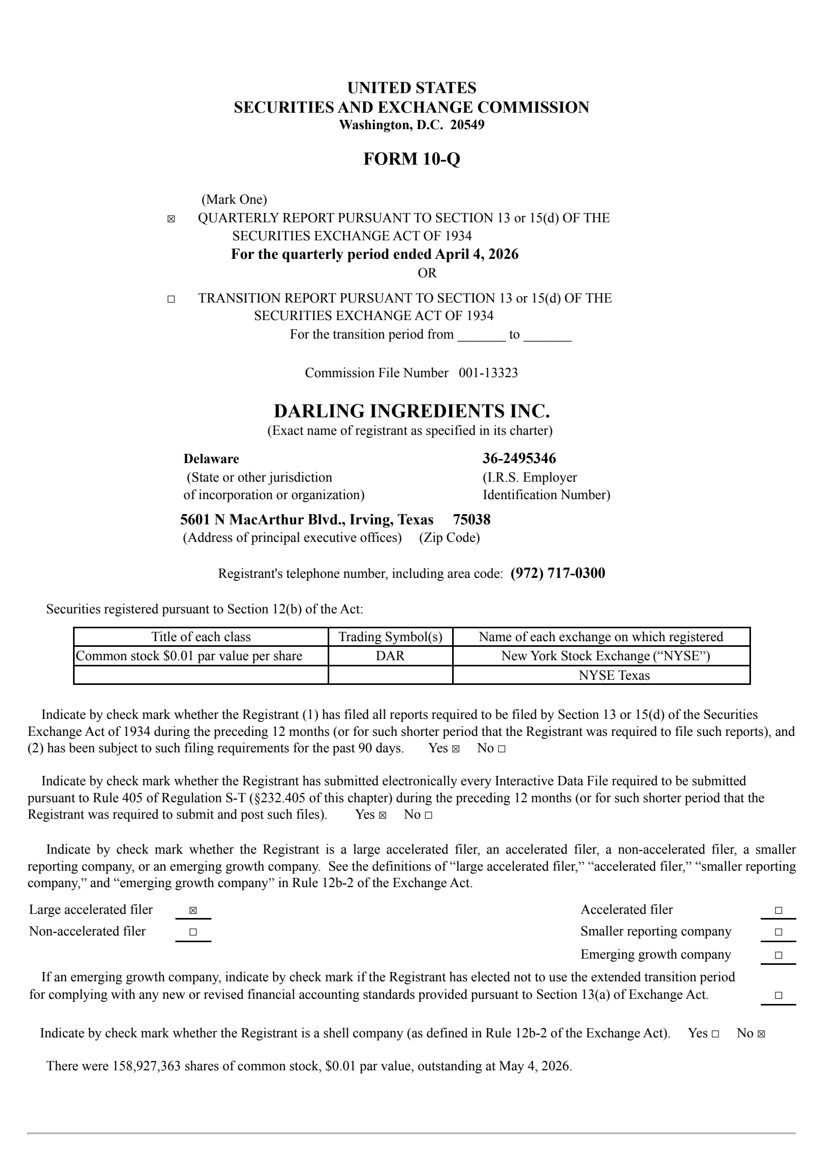 Darling Ingredients' Q1 2026 Quarterly report