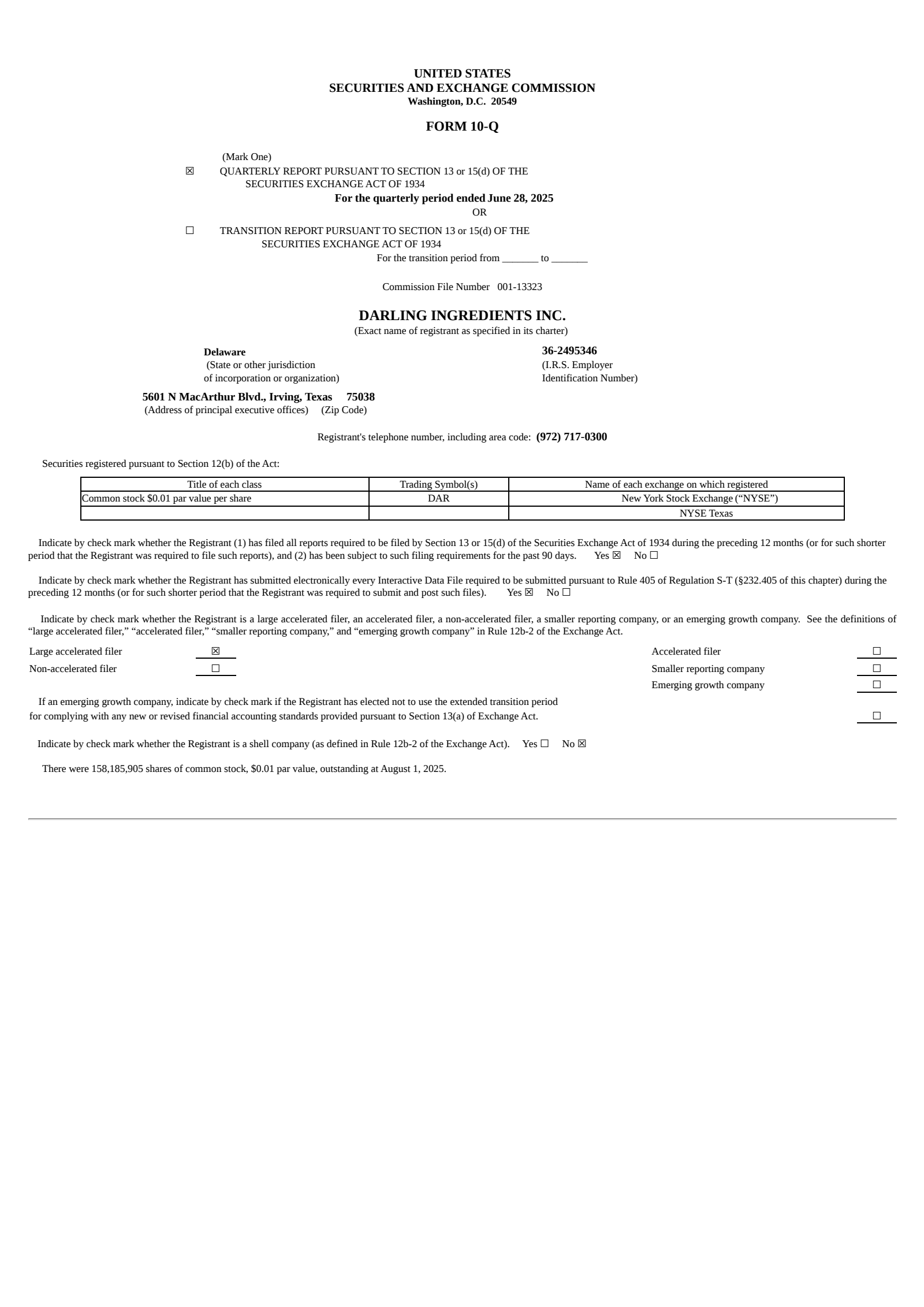 Darling Ingredients' Q2 2025 Quarterly report