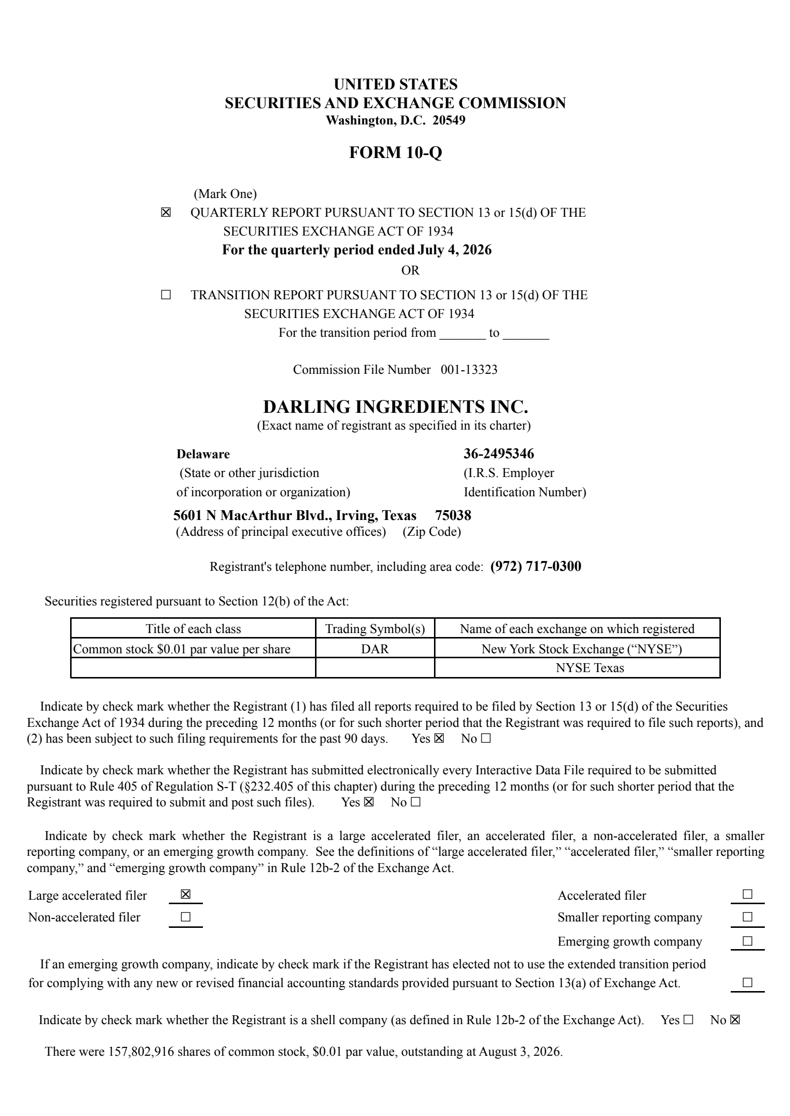 Darling Ingredients' Q2 2026 Quarterly report