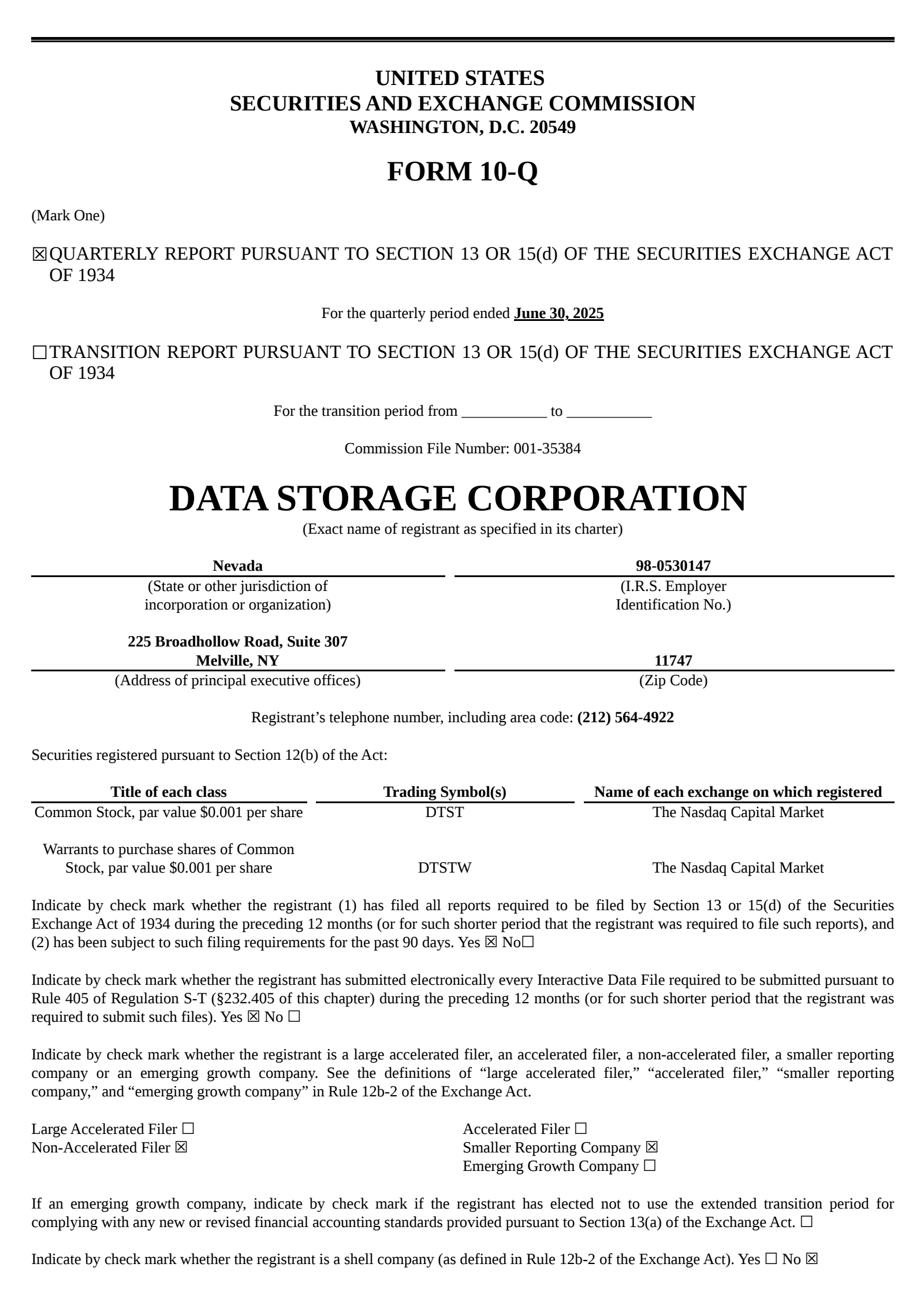 Data Storage's Q2 2025 Quarterly report
