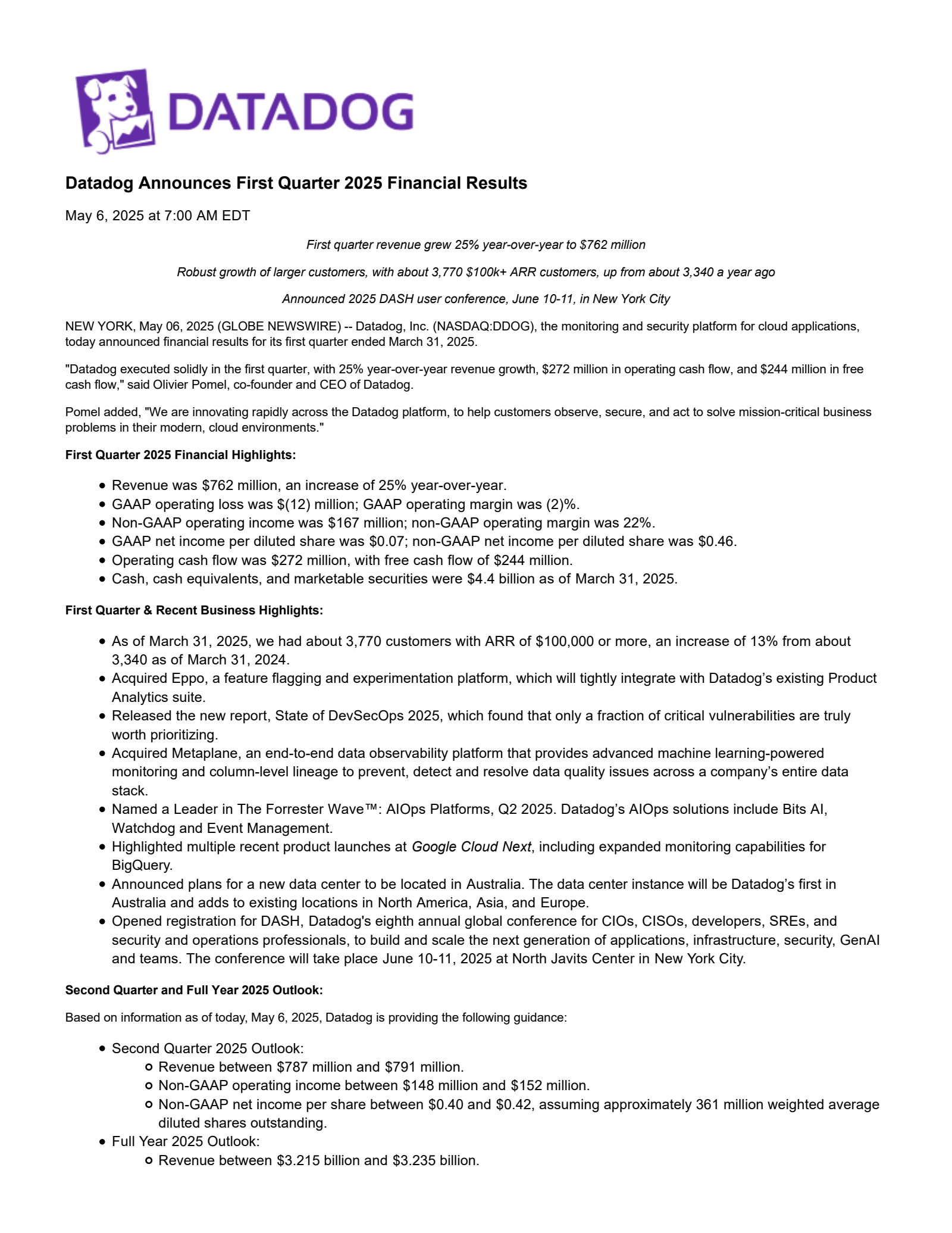 DDOG Q1 2025 Earnings Report on 5/6/2025