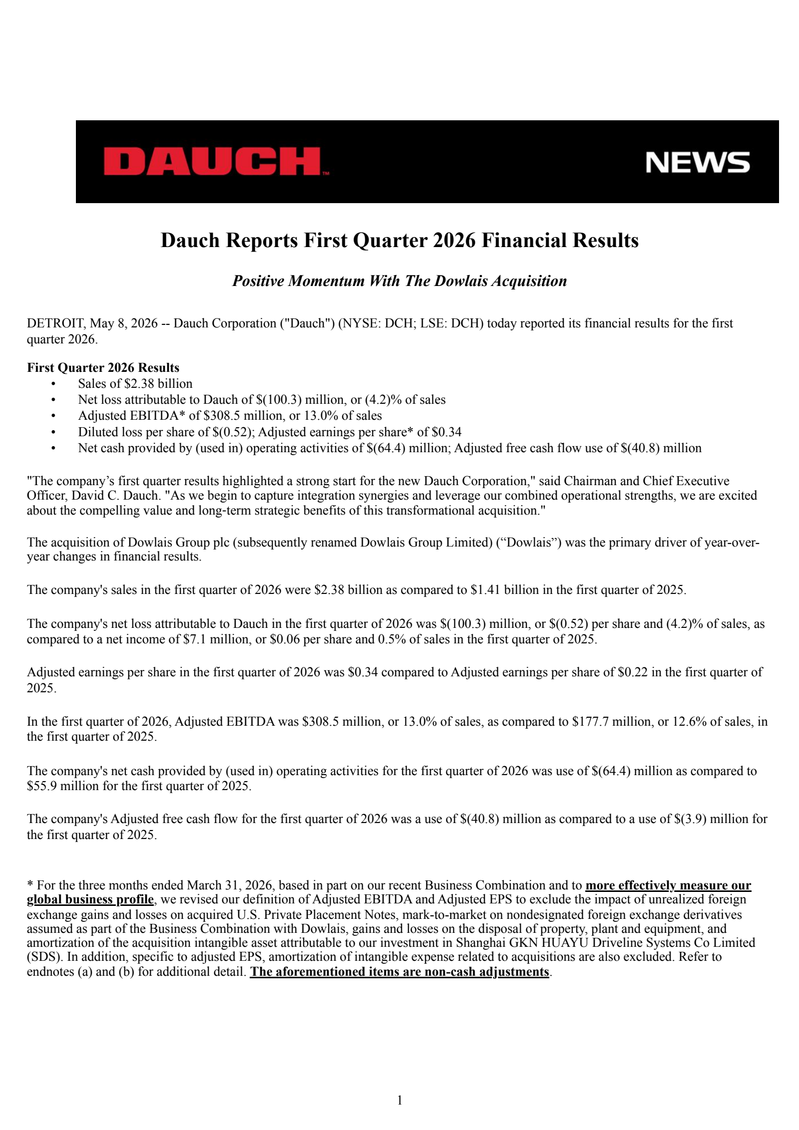 American Axle & Manufacturing's Q1 2026 Press Release