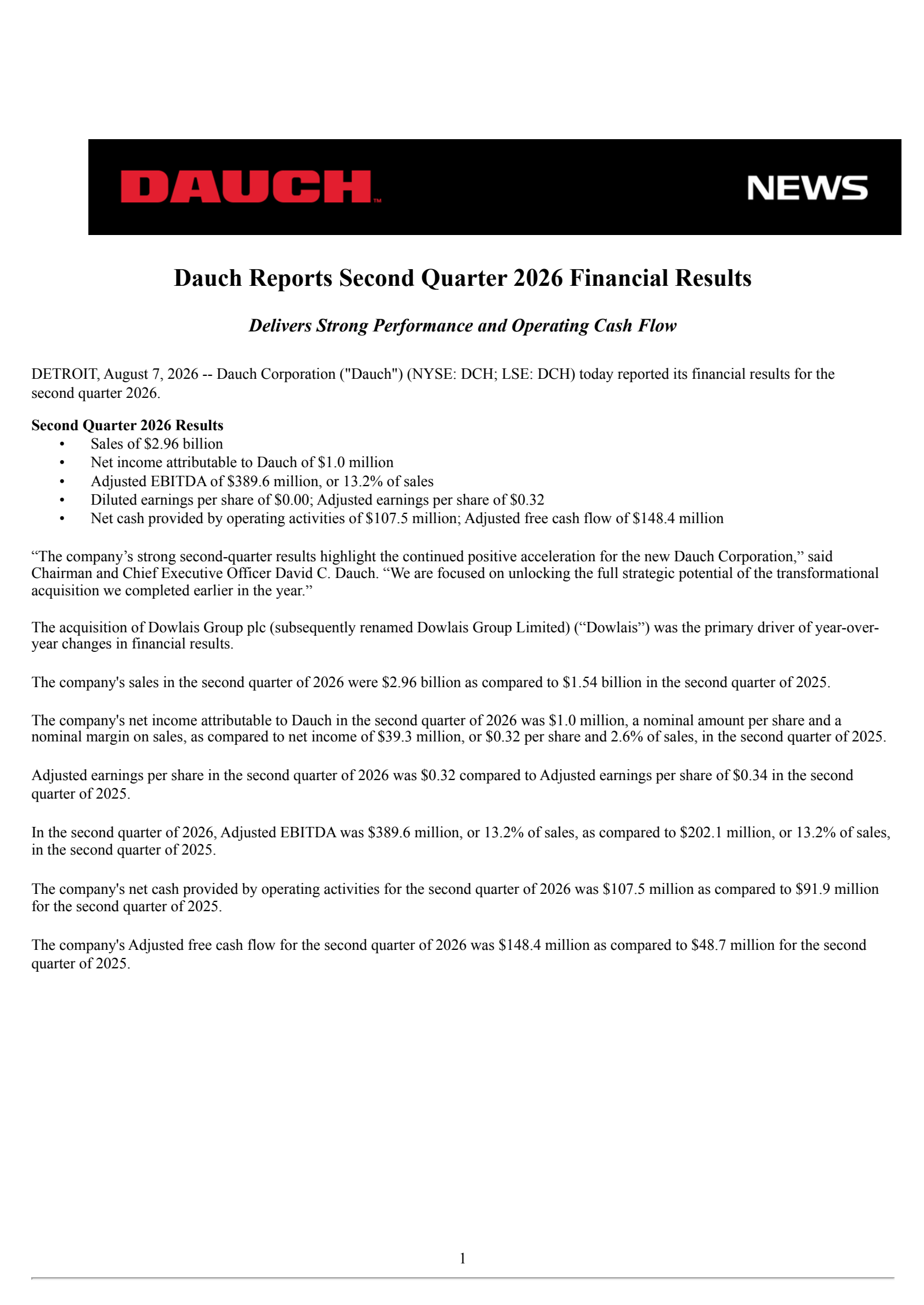 American Axle & Manufacturing's Q2 2026 Press Release