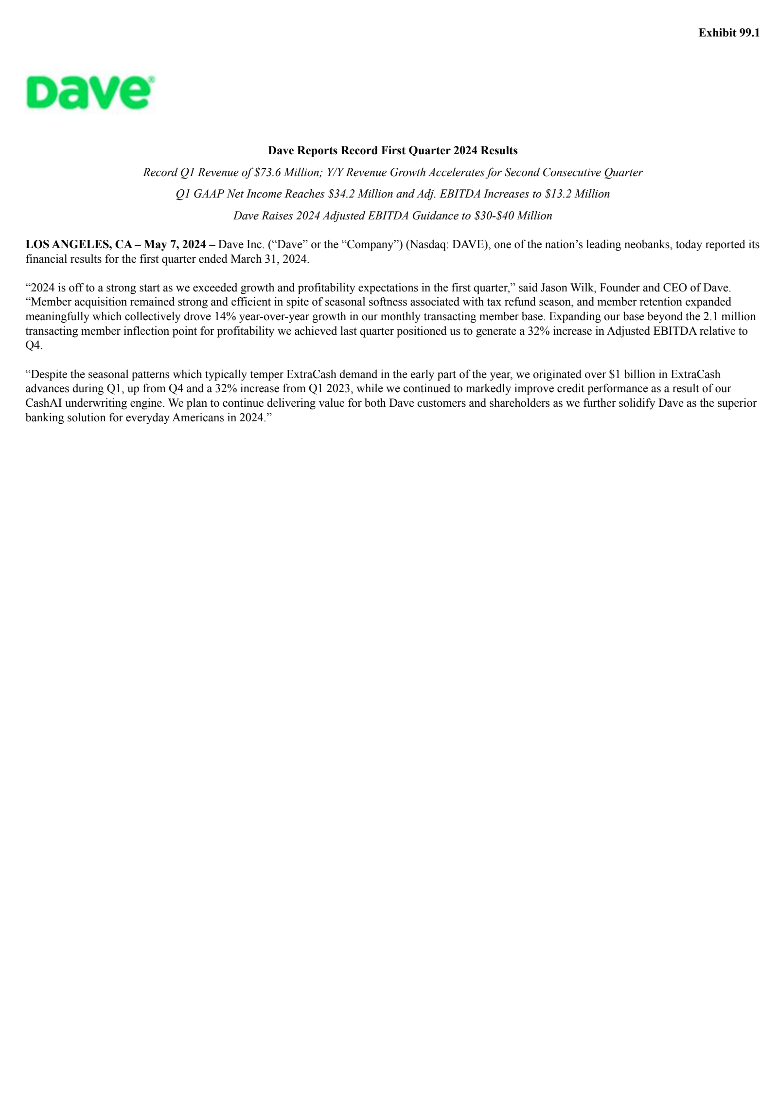 Famous Dave's of America's Q1 2024 Press Release