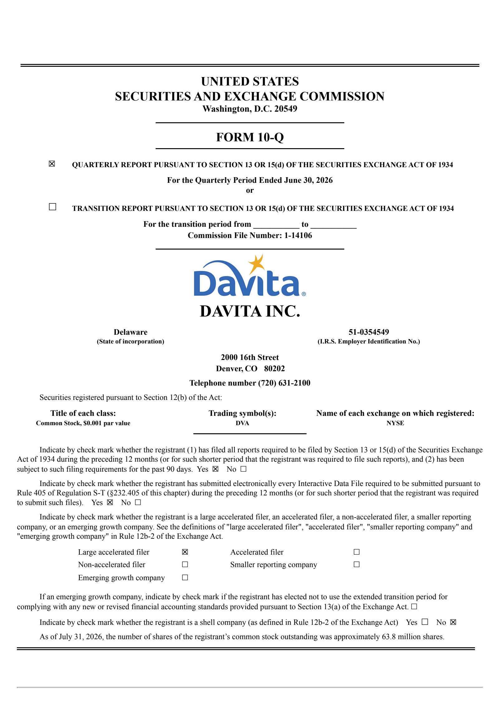 DaVita's Q2 2026 Quarterly report