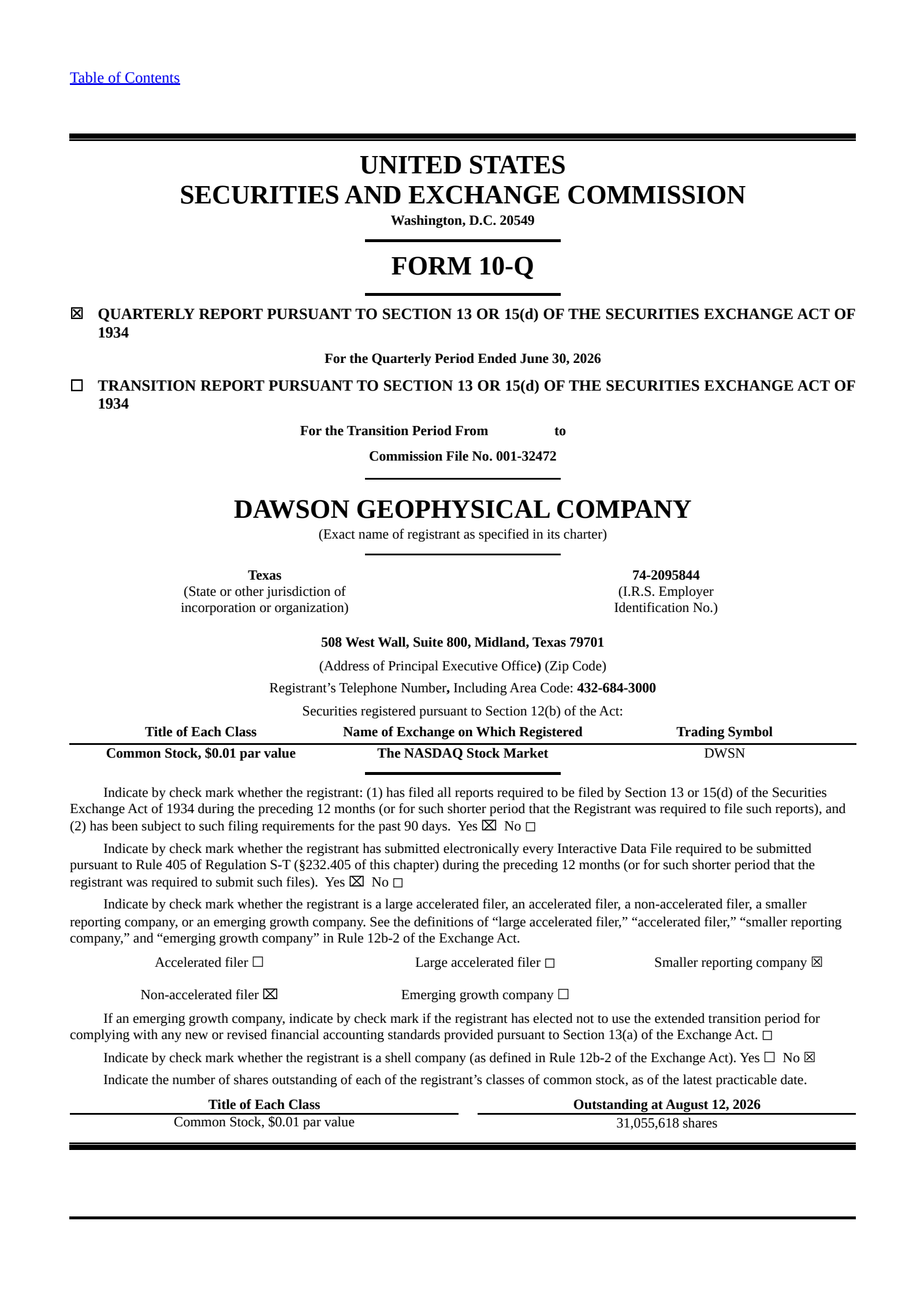 Dawson Geophysical's Q2 2026 Quarterly report