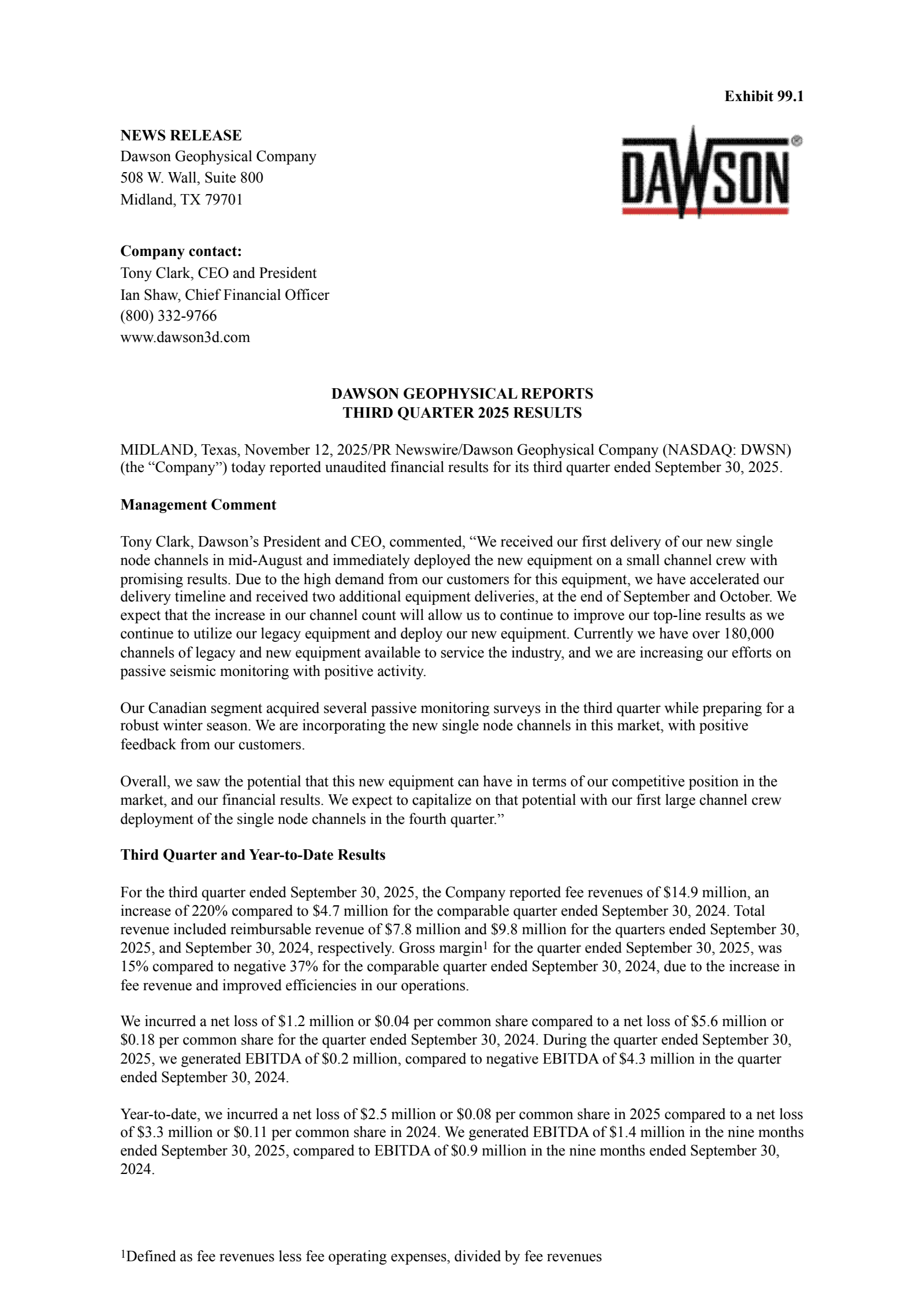 Dawson Geophysical's Q3 2025 Earnings Release