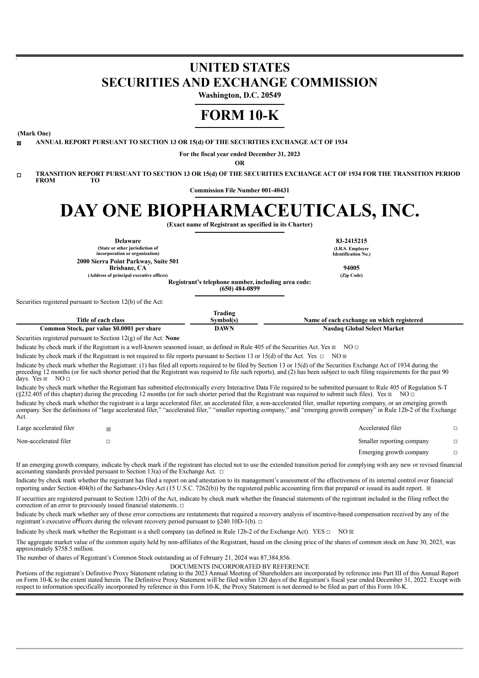 Day One Biopharmaceuticals' Q4 2023 Annual report