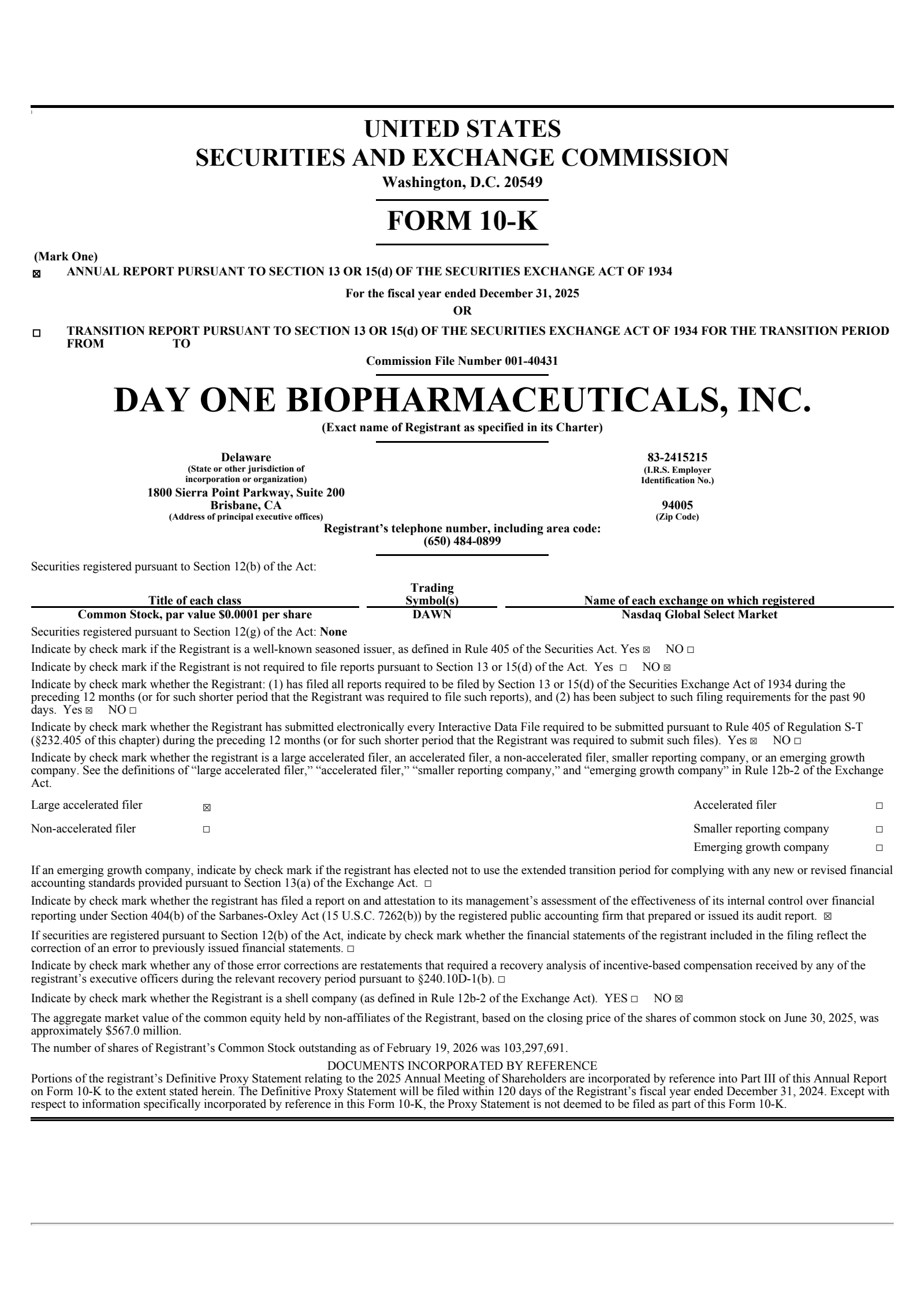 Day One Biopharmaceuticals' Q4 2025 Annual report