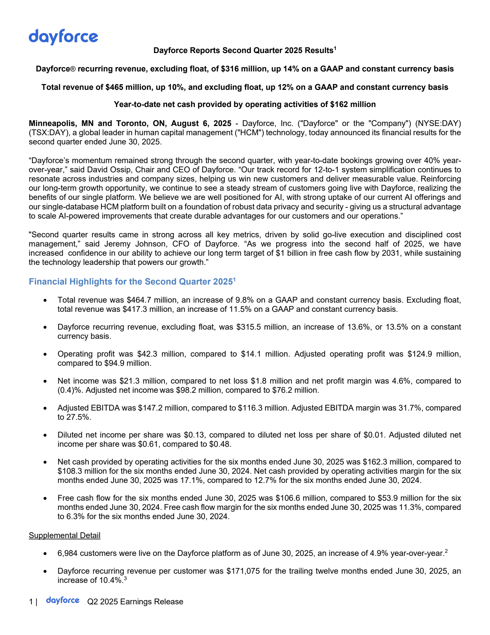 Dayforce's Q2 2025 Press Release