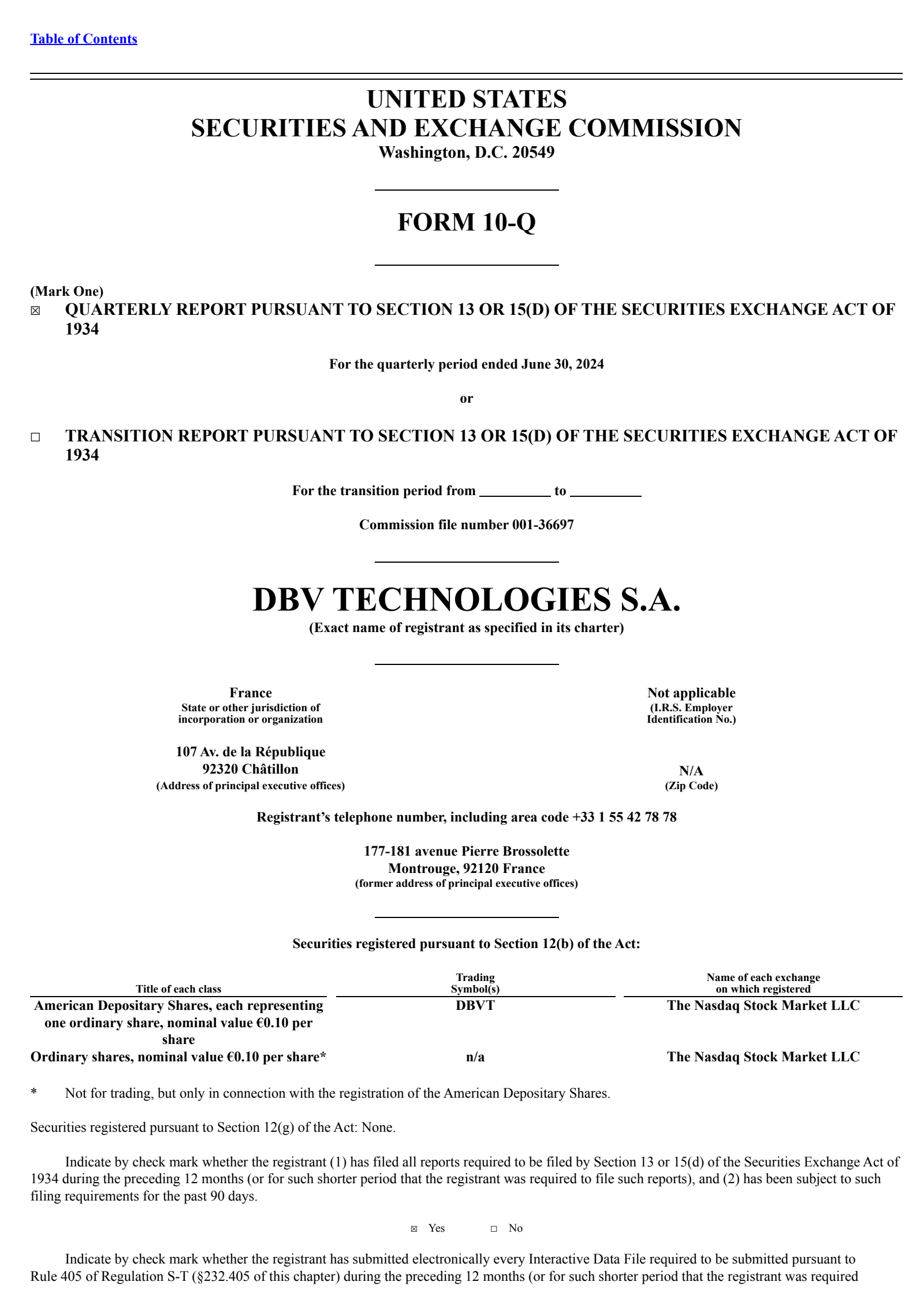 DBV Technologies' Q2 2024 Quarterly report