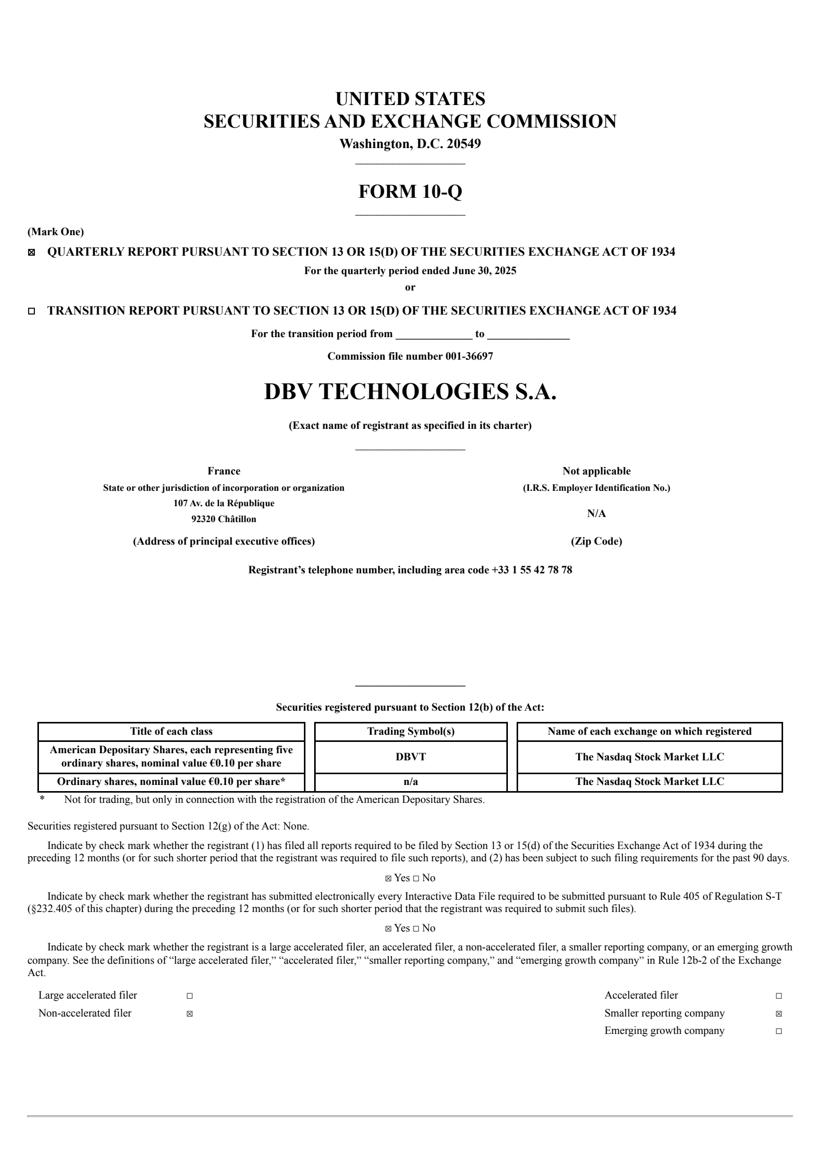 DBV Technologies' Q2 2025 Quarterly report
