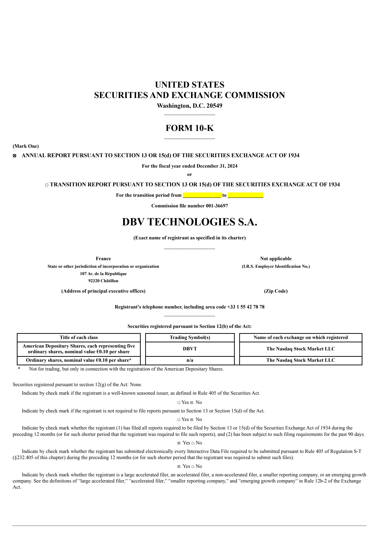 DBV Technologies' Q4 2024 Annual report