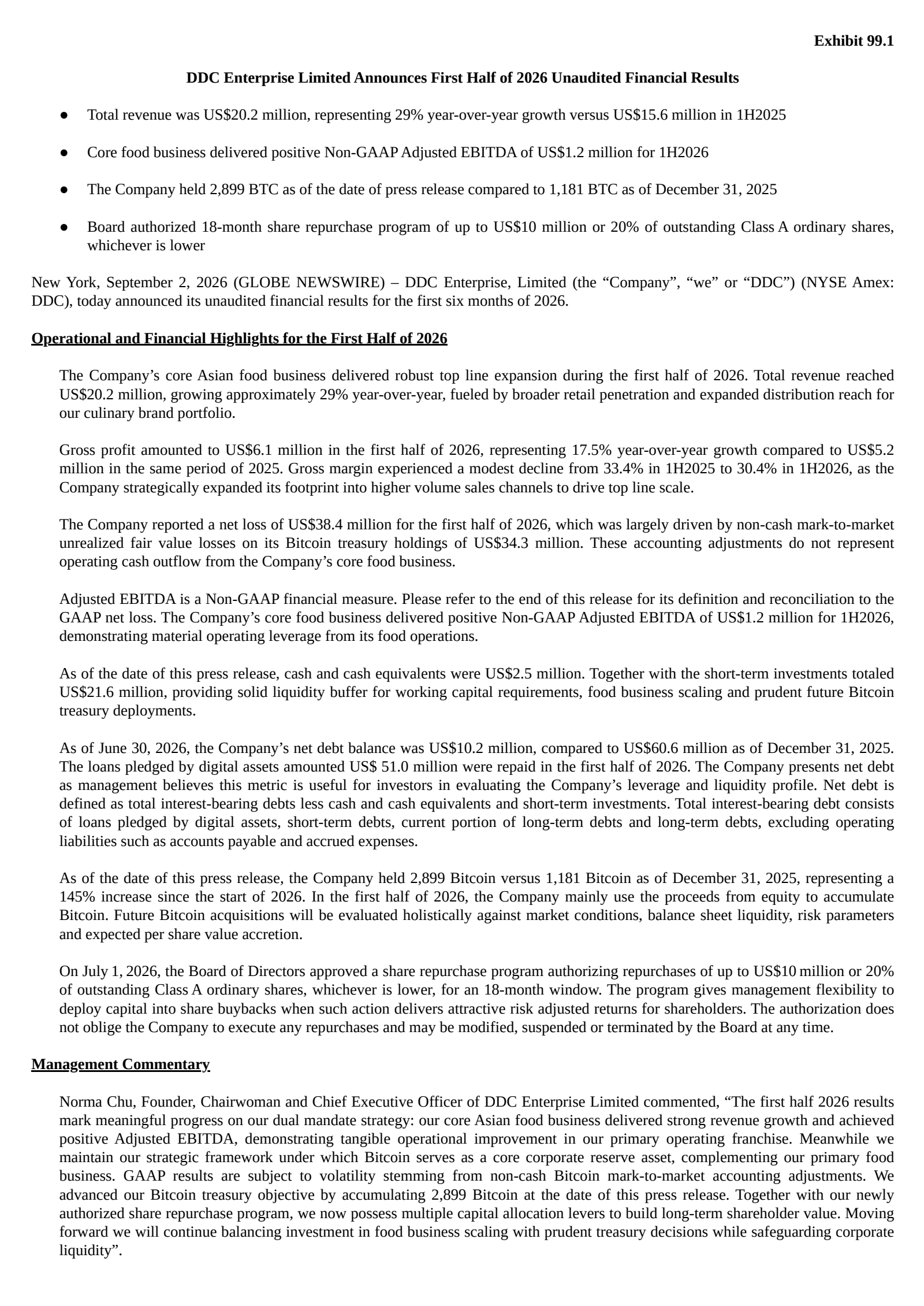 DDC Enterprise's Q2 2026 Press Release