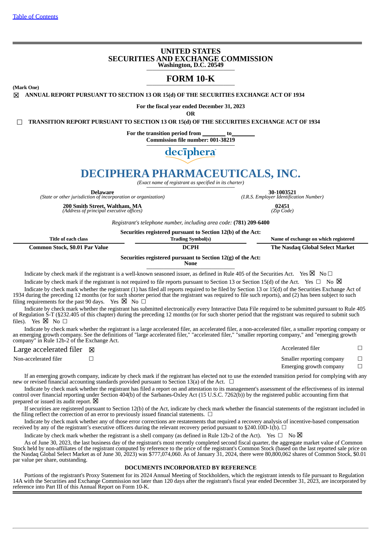 Deciphera Pharmaceuticals' Q4 2023 Annual report