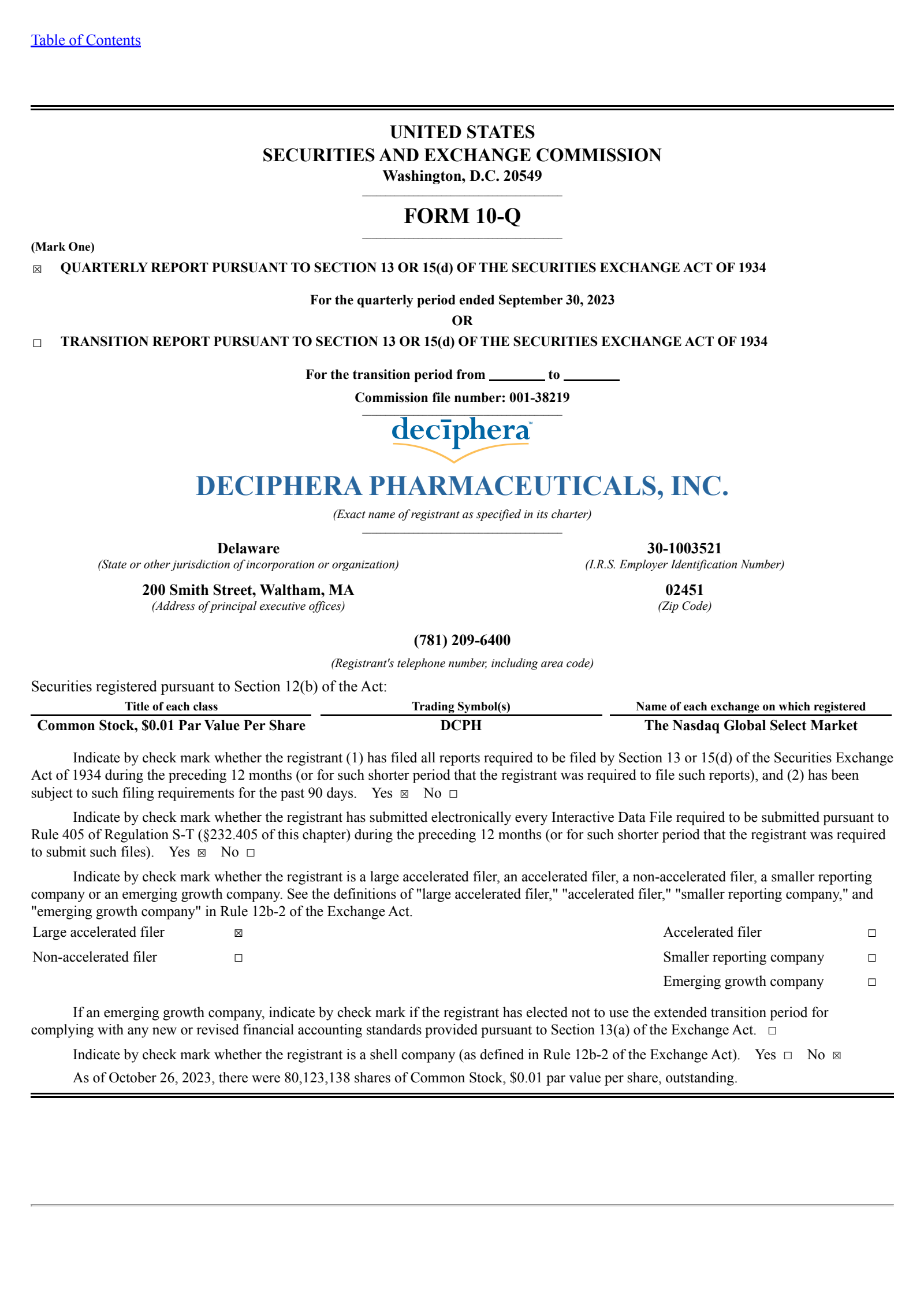 DCPH Q3 2023 Earnings Report on 10/30/2023