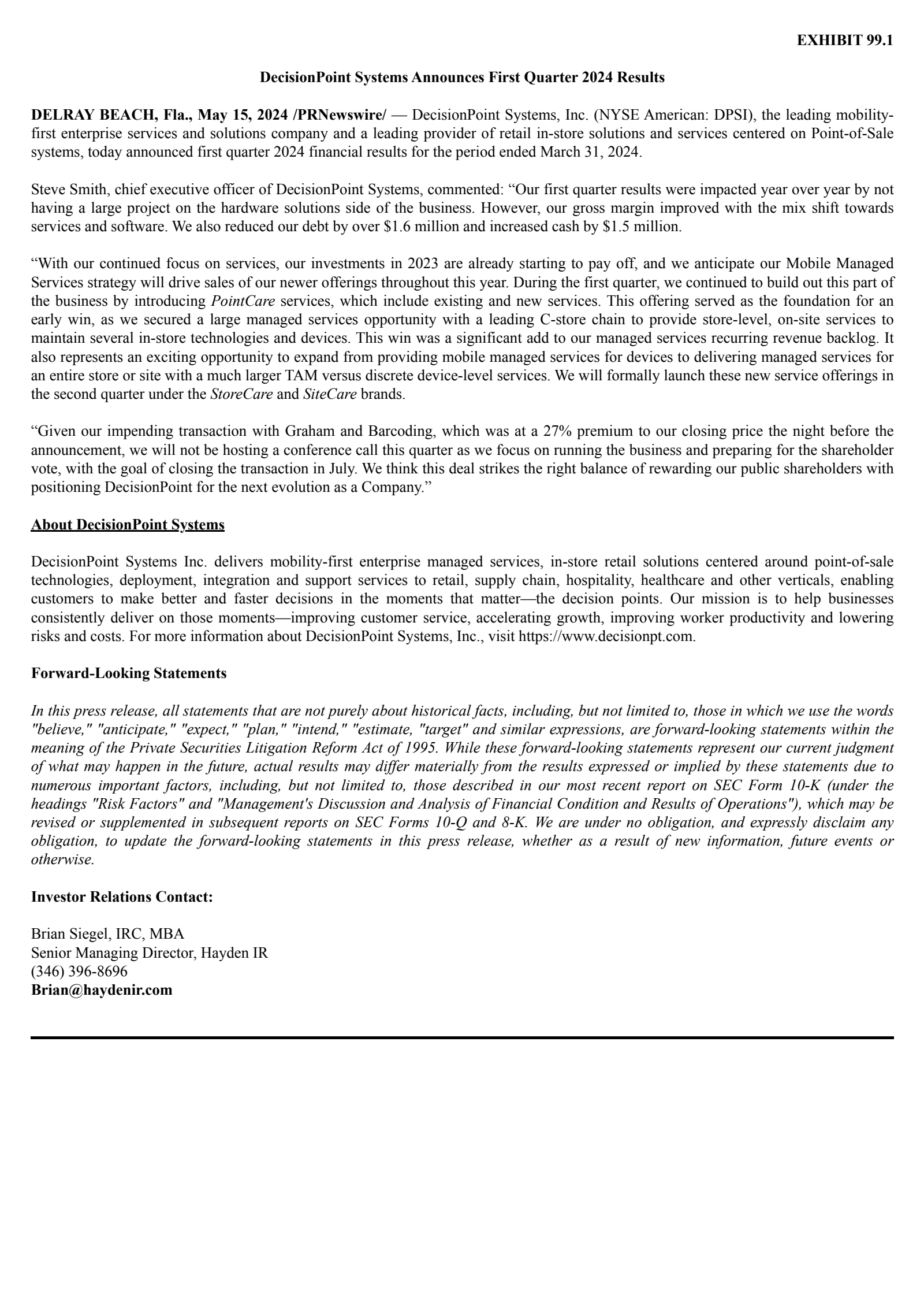DecisionPoint Systems' Q1 2024 Press Release