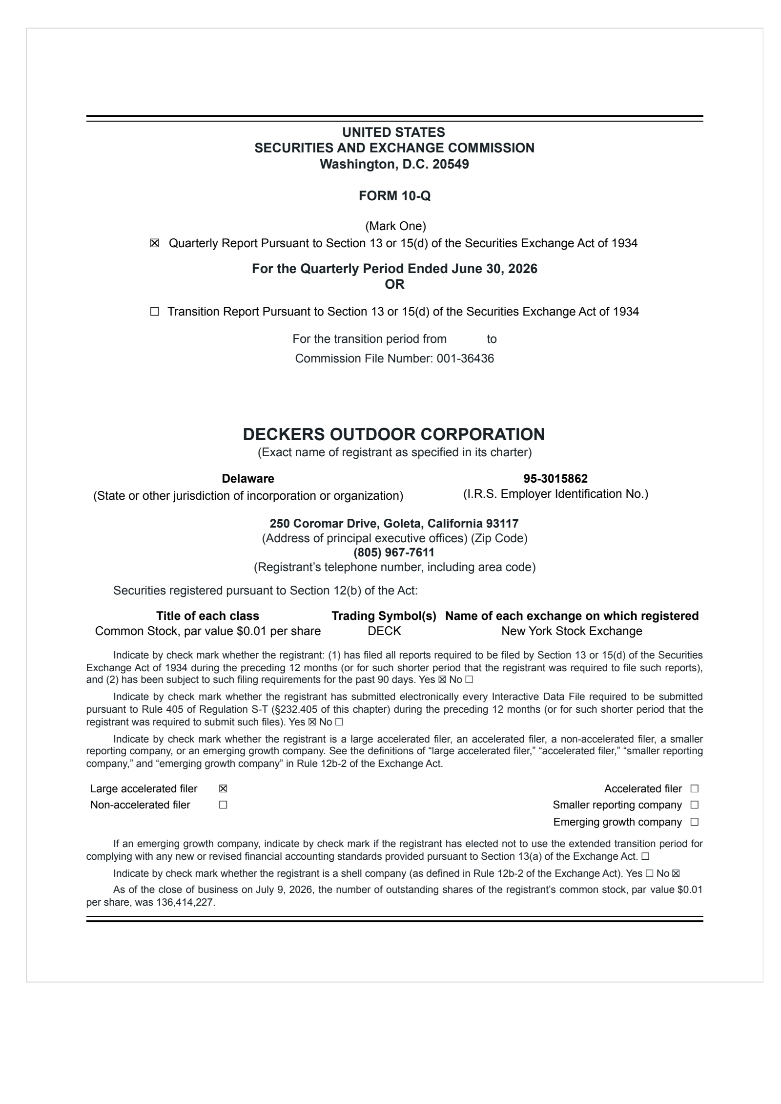 Deckers Outdoor's Q1 2027 Quarterly report