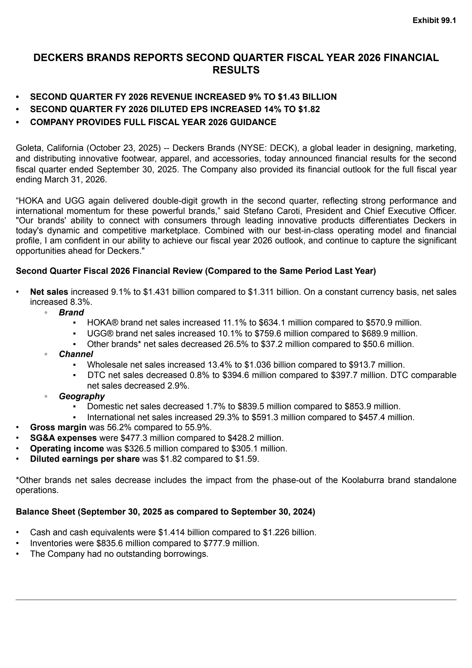 Deckers Outdoor's Q2 2026 Earnings Release