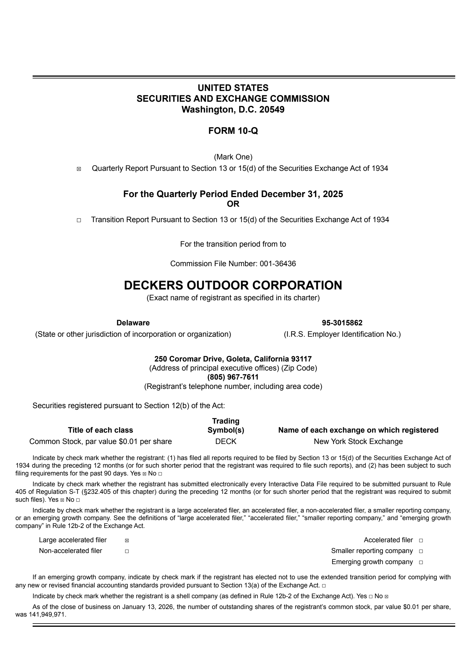 Deckers Outdoor's Q3 2026 Quarterly report