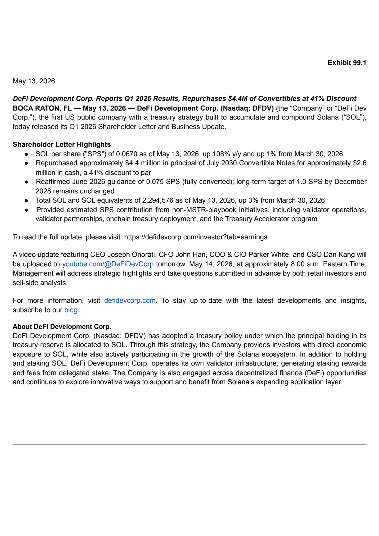 DeFi Development's Q1 2026 Press Release