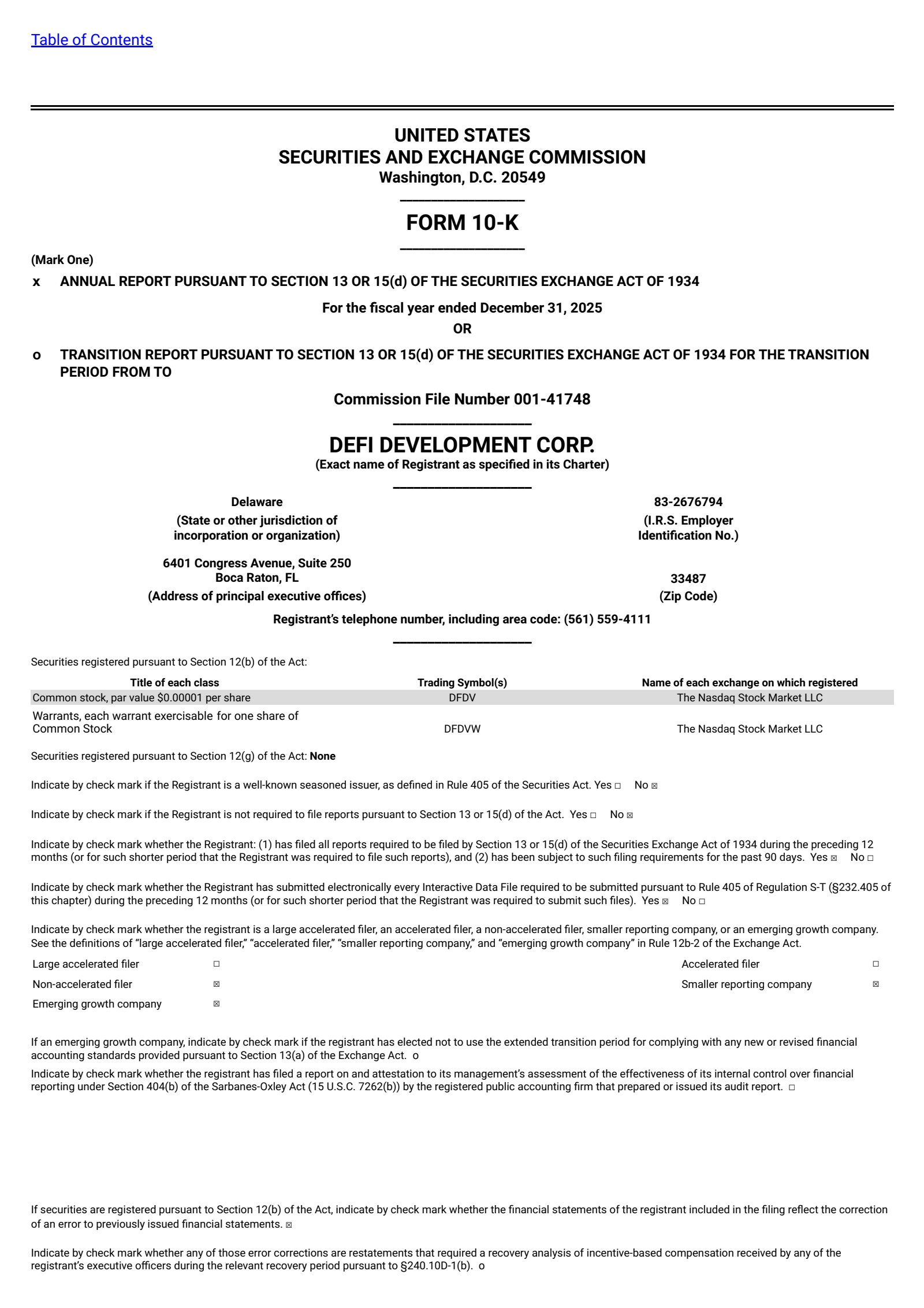DeFi Development's Q4 2025 Annual report