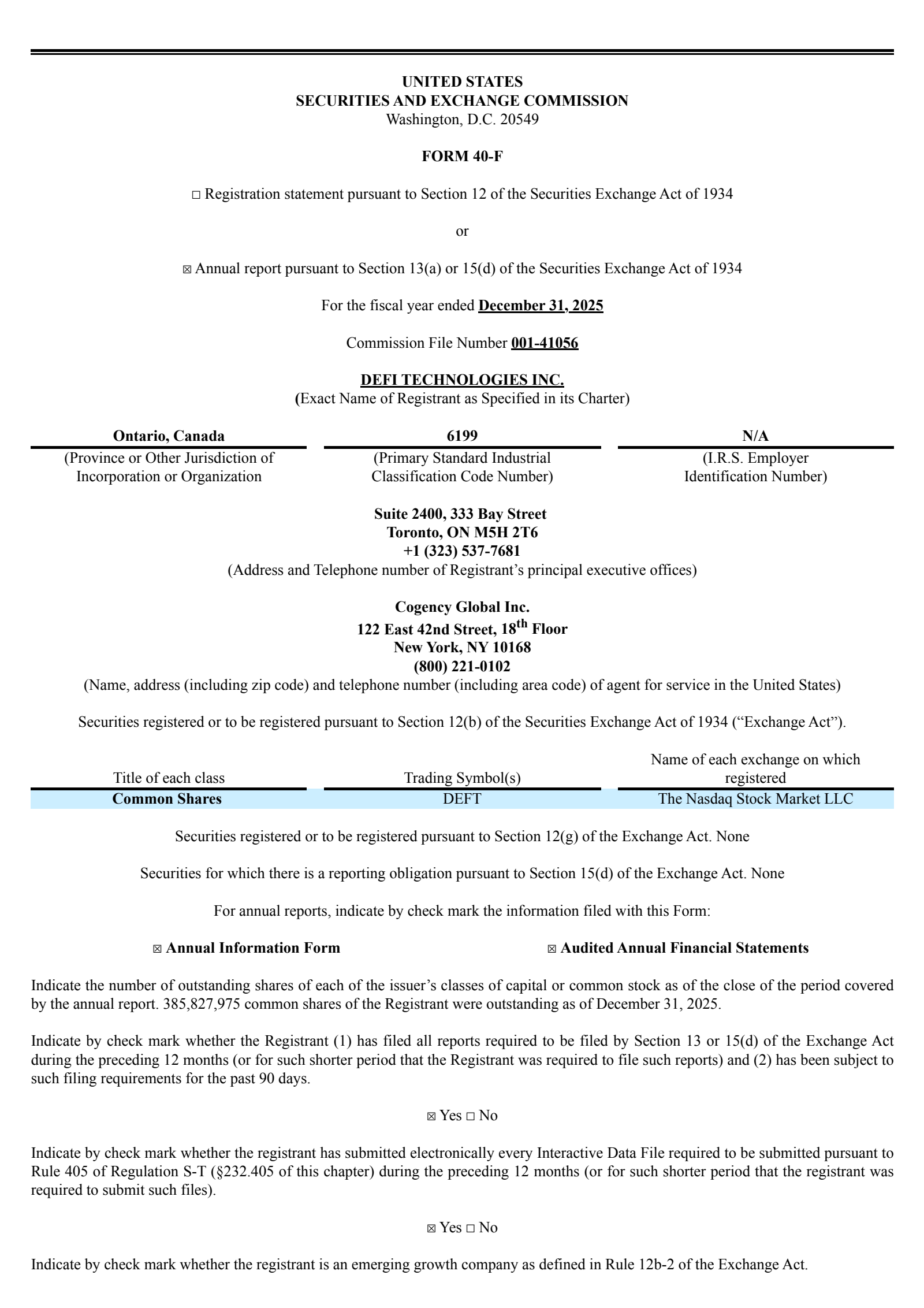 DeFi Technologies' Q4 2025 Annual report