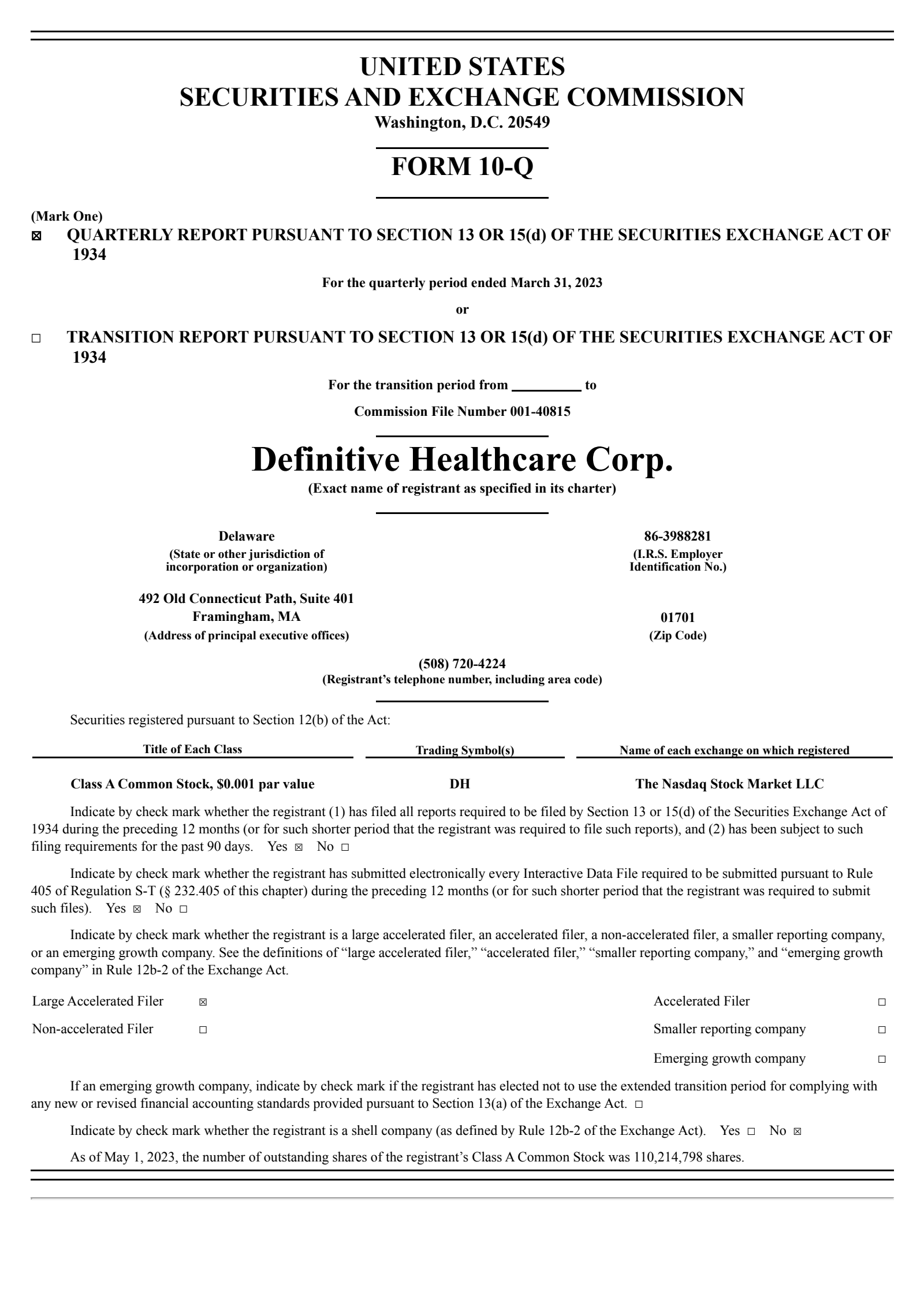 Definitive Healthcare's Q1 2023 Quarterly report