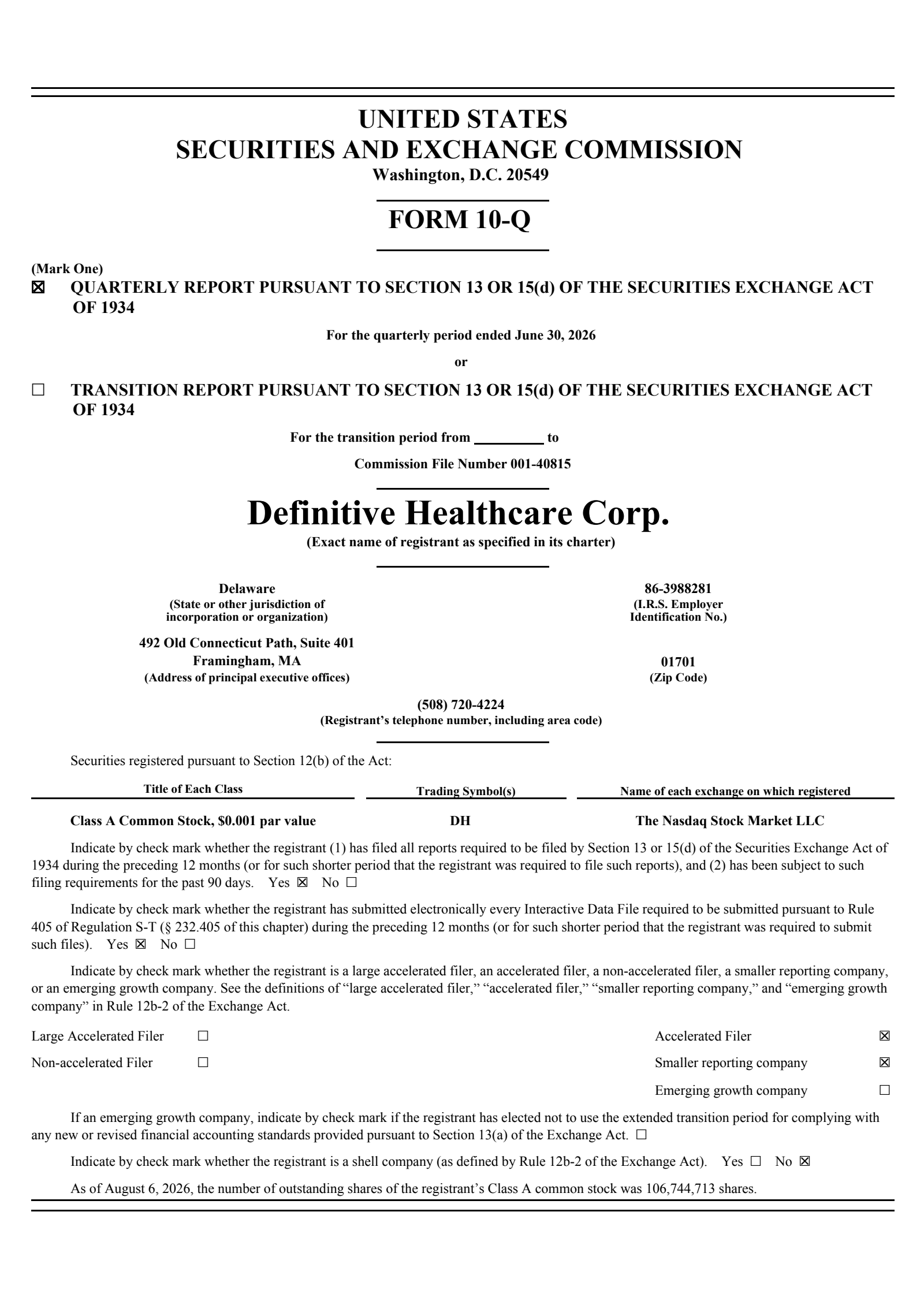 Definitive Healthcare's Q2 2026 Quarterly report