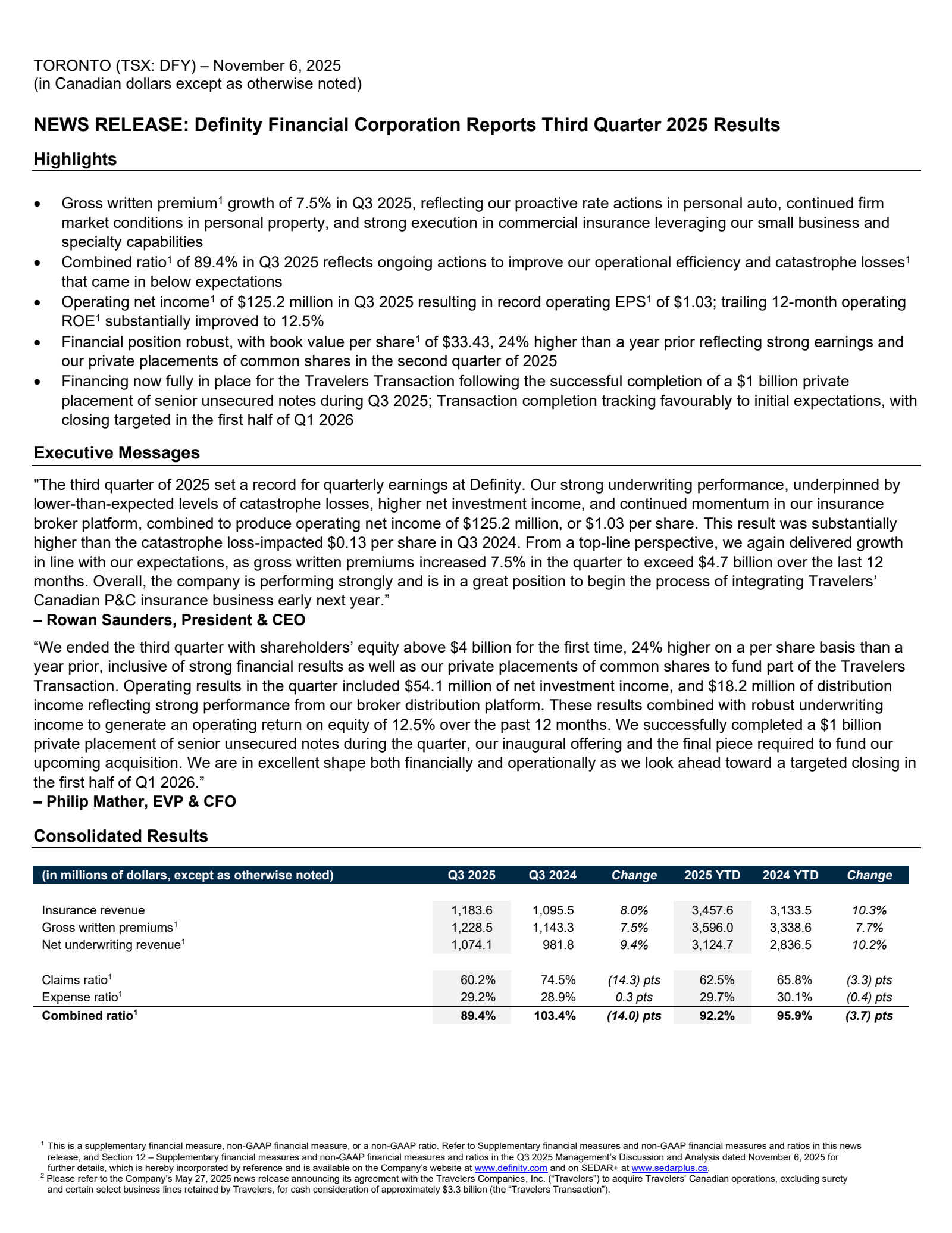 Definity Financial's Q3 2025 Earnings Release