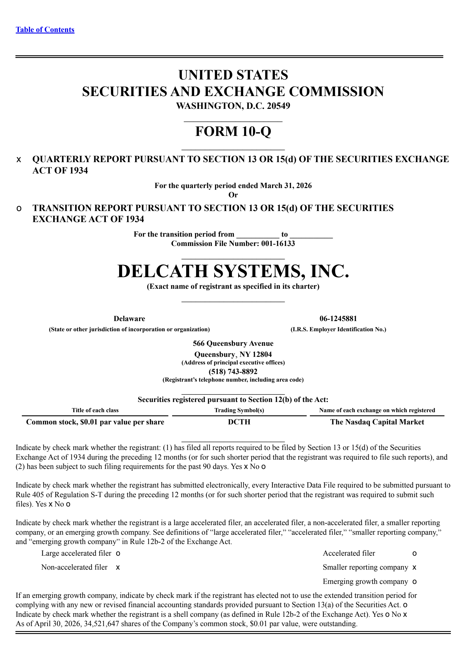 Delcath Systems' Q1 2026 Quarterly report