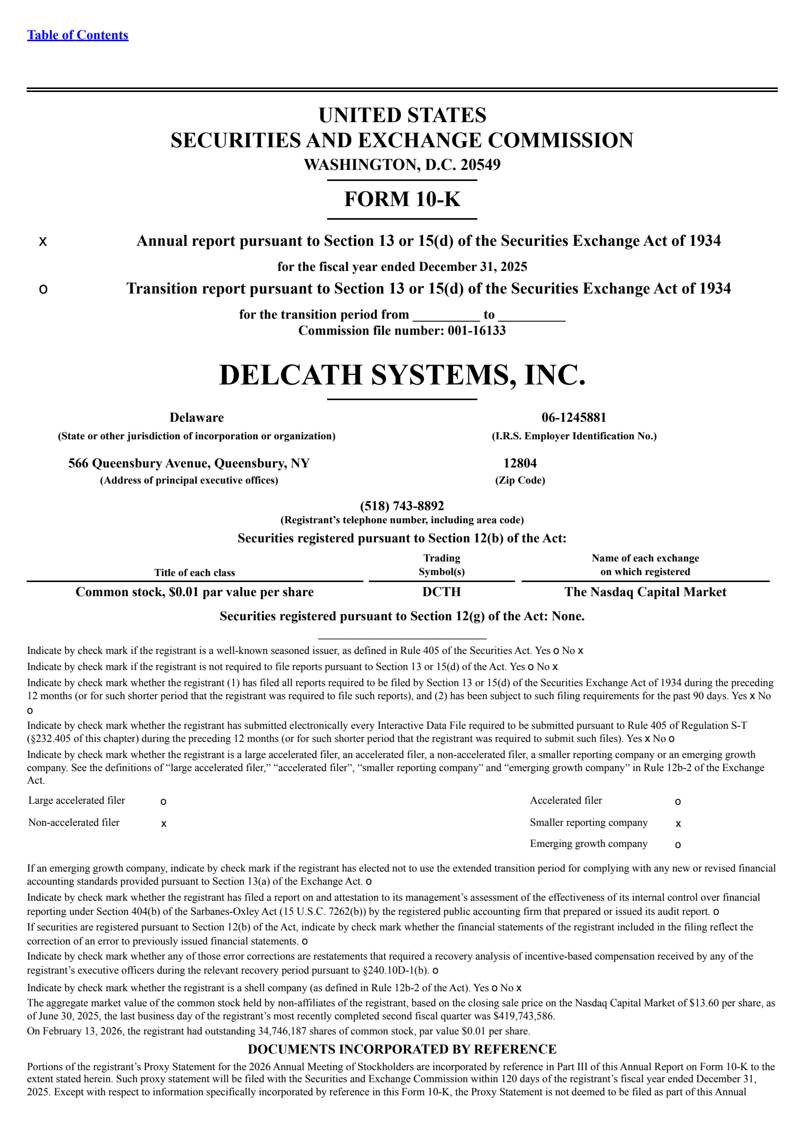 Delcath Systems' Q4 2025 Annual report
