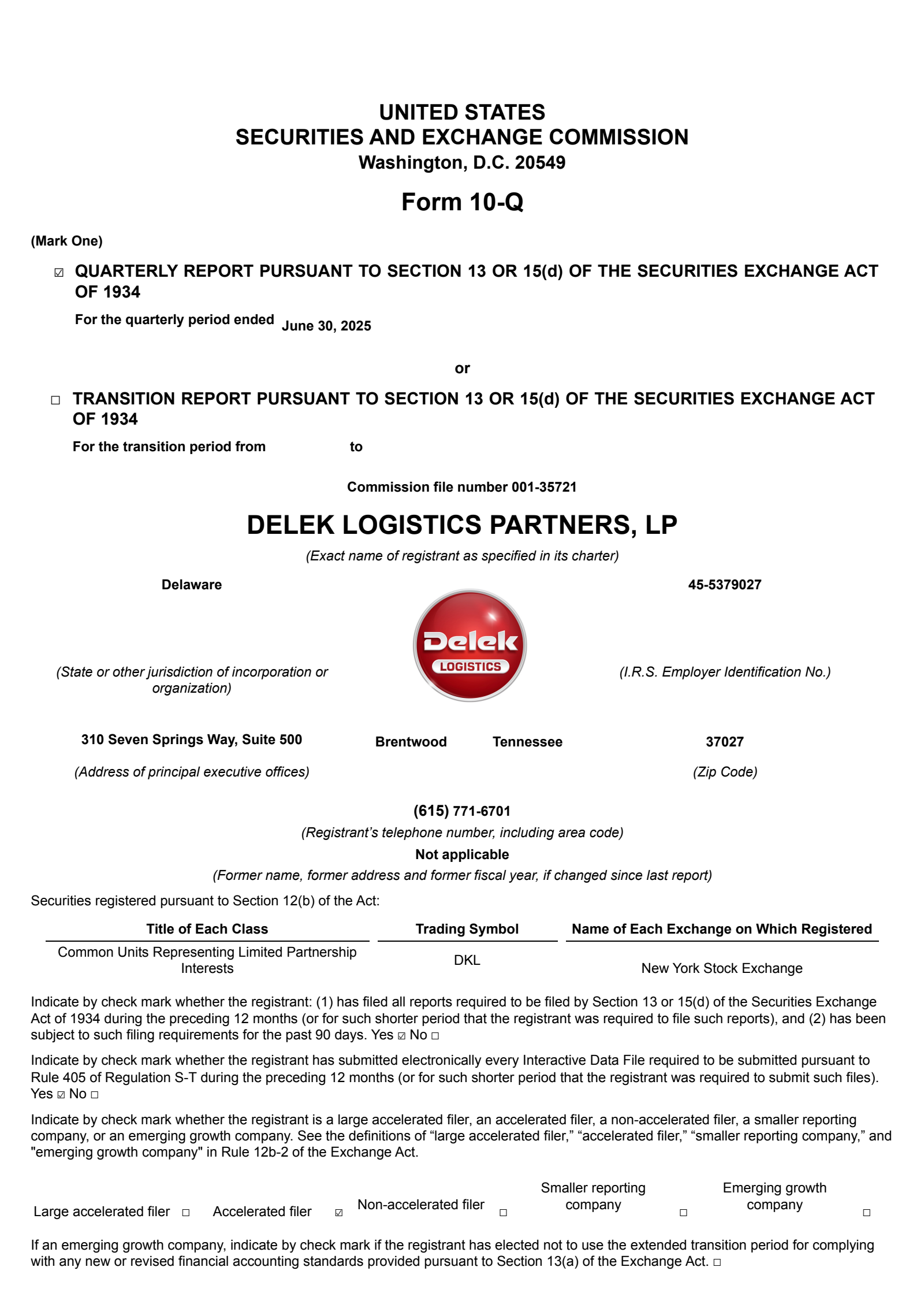Delek Logistics Partners' Q2 2025 Quarterly report