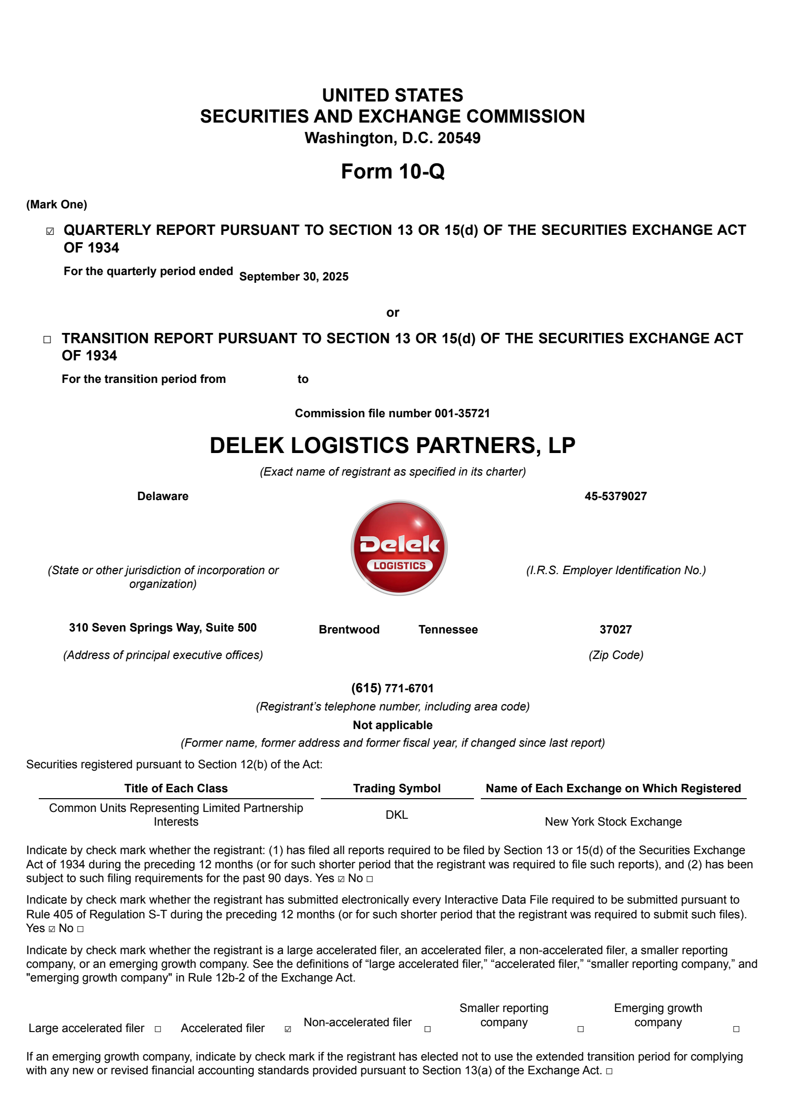 Delek Logistics Partners' Q3 2025 Quarterly Report