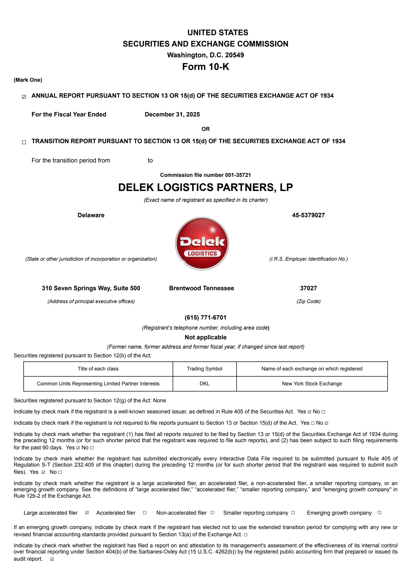 Delek Logistics Partners' Q4 2025 Annual report