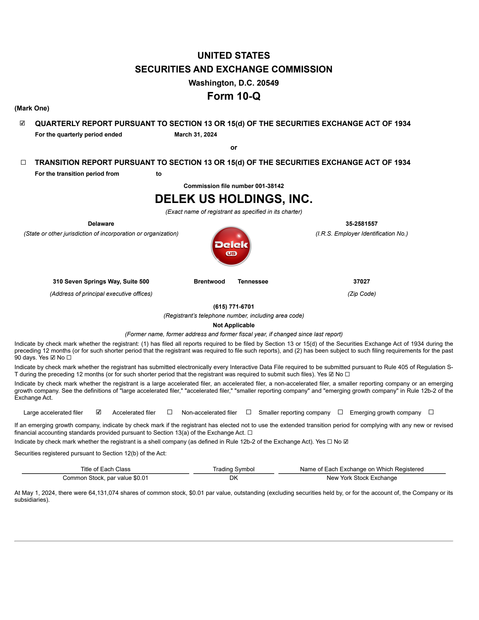 Delek US's Q1 2024 Quarterly Report