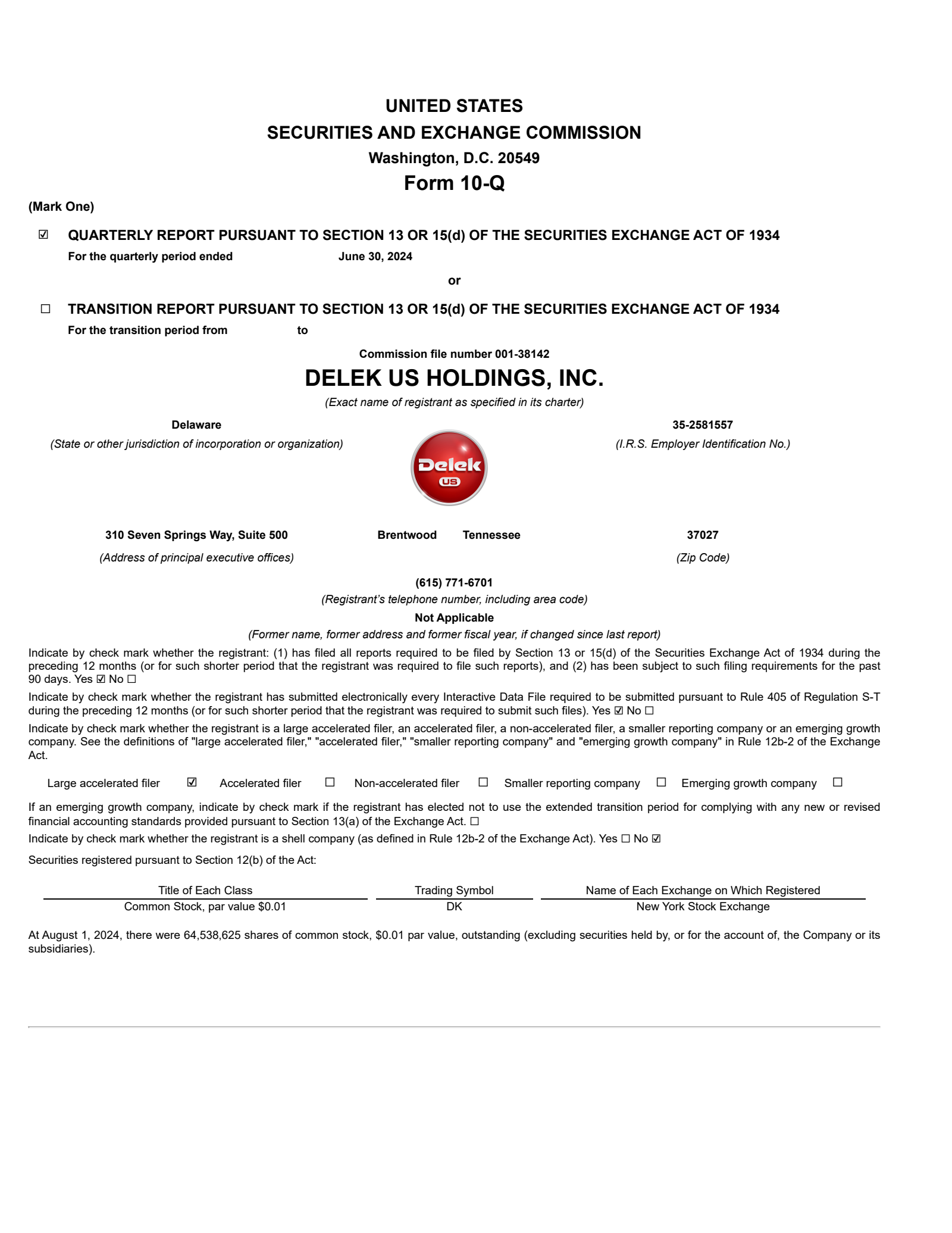 Delek US's Q2 2024 Quarterly Report