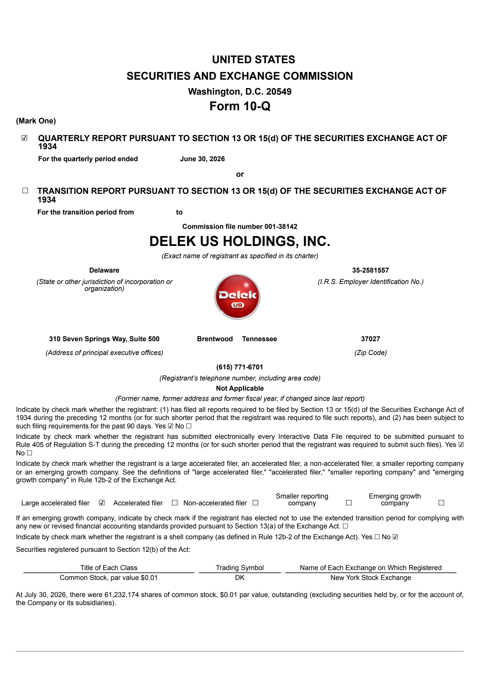 Delek US's Q2 2026 Quarterly report