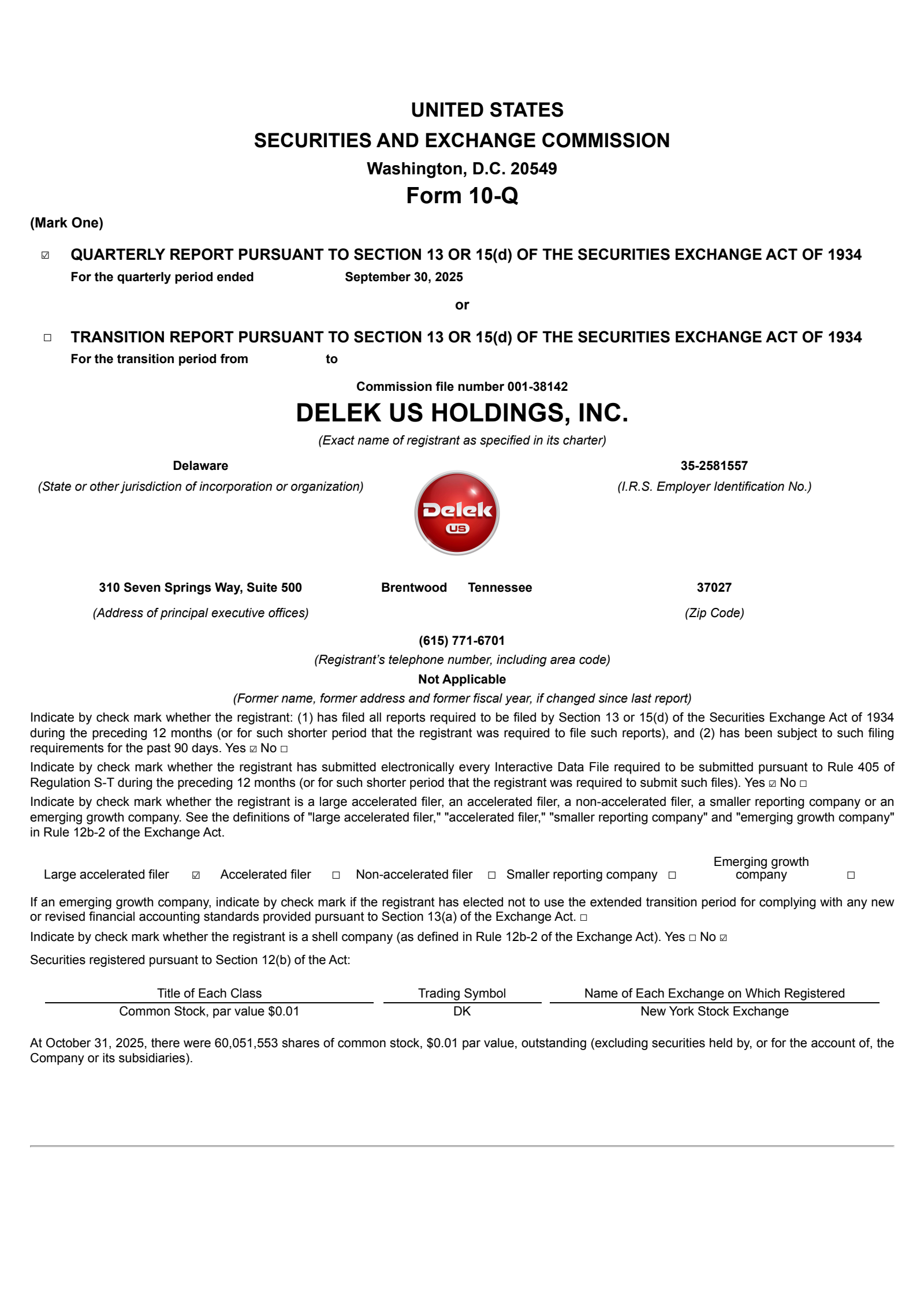 Delek US's Q3 2025 Quarterly Report