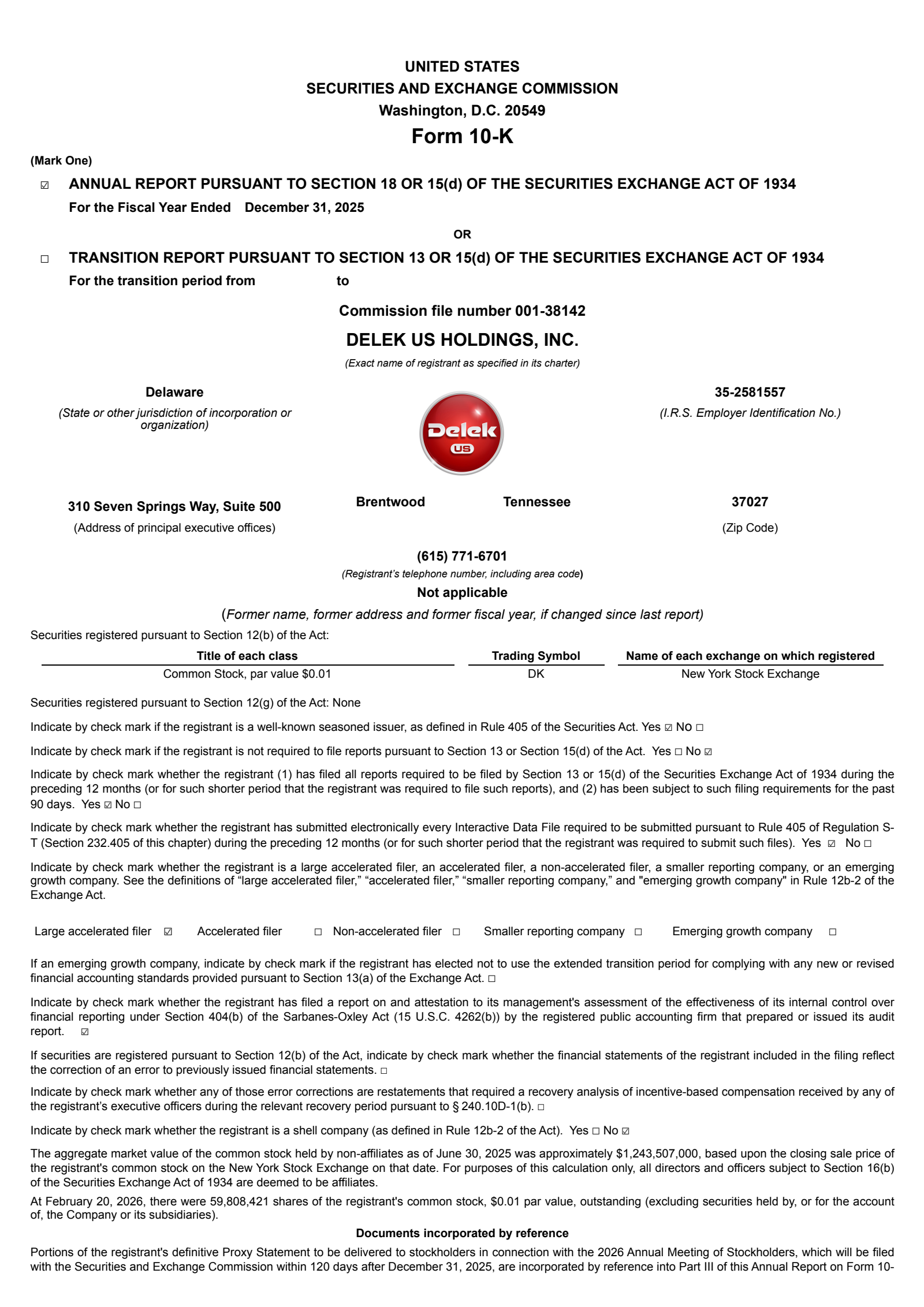 Delek US's Q4 2025 Annual report