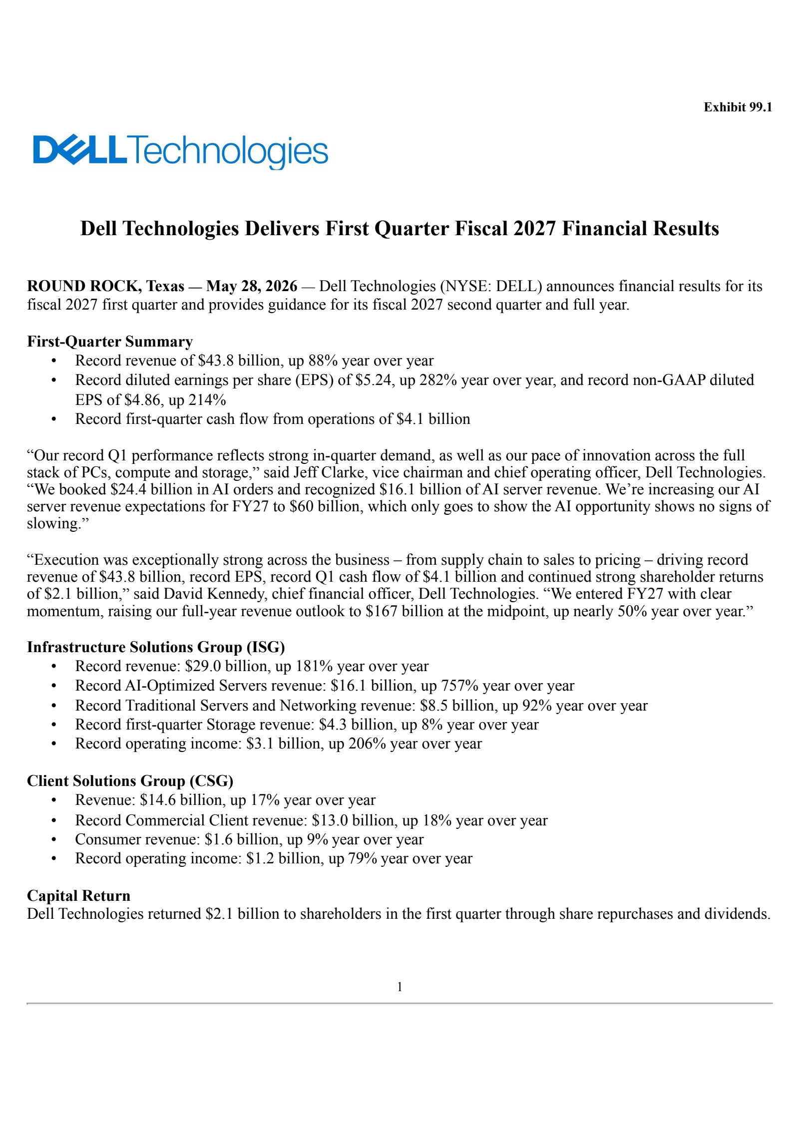 Dell Technologies' Q1 2027 Press Release