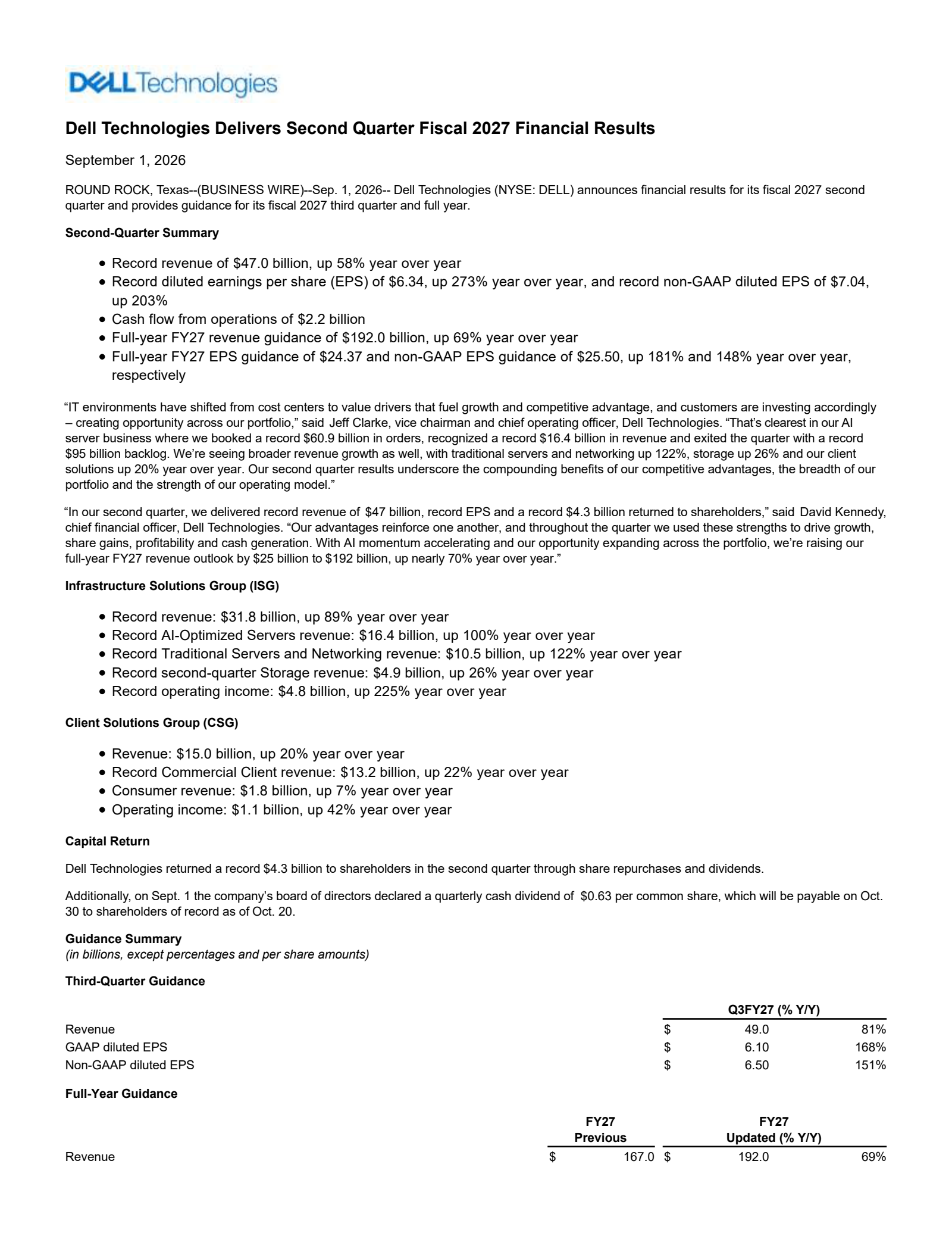 Dell Technologies' Q2 2027 Press Release