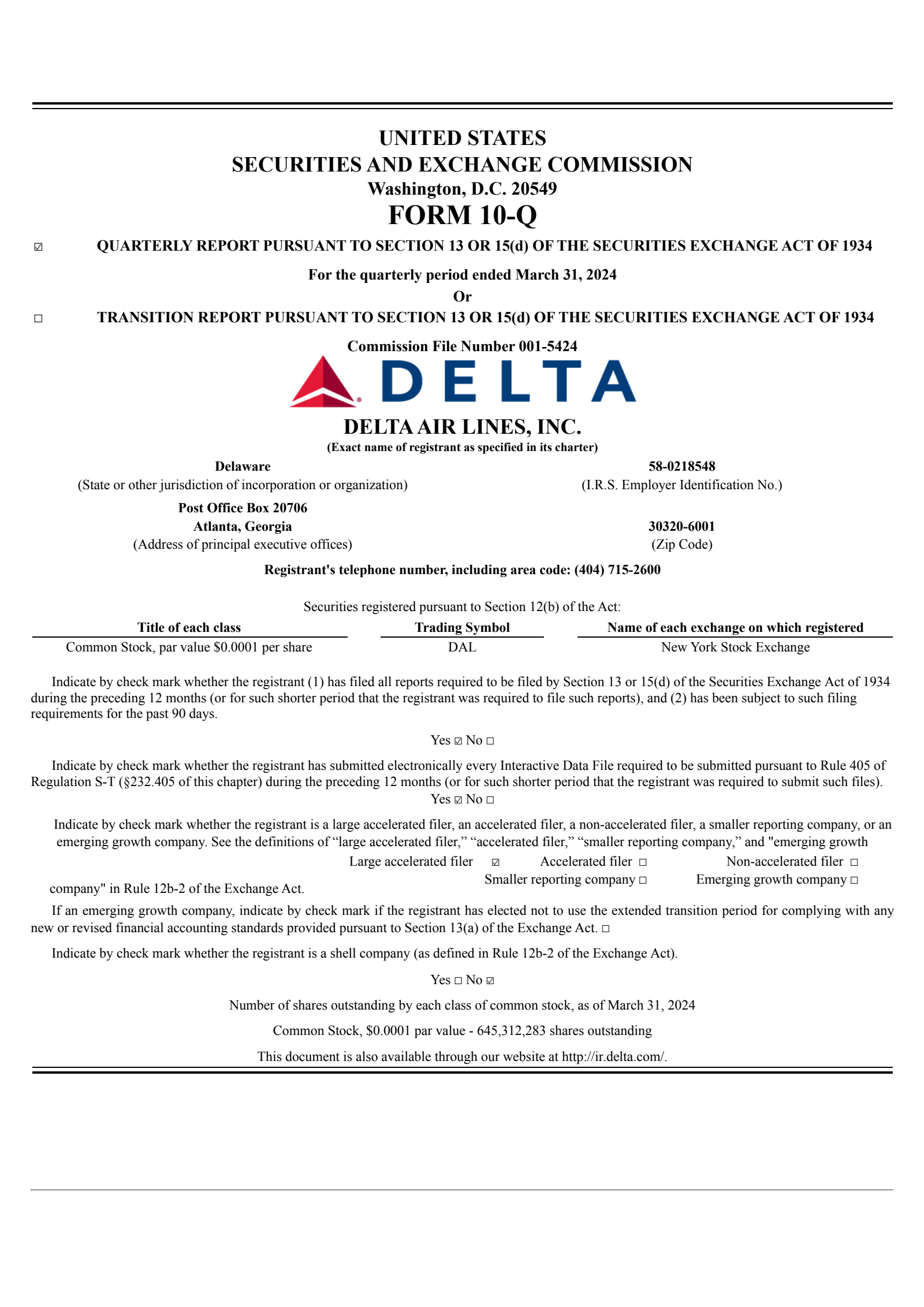 DAL Q1 2024 Earnings Report on 4/11/2024