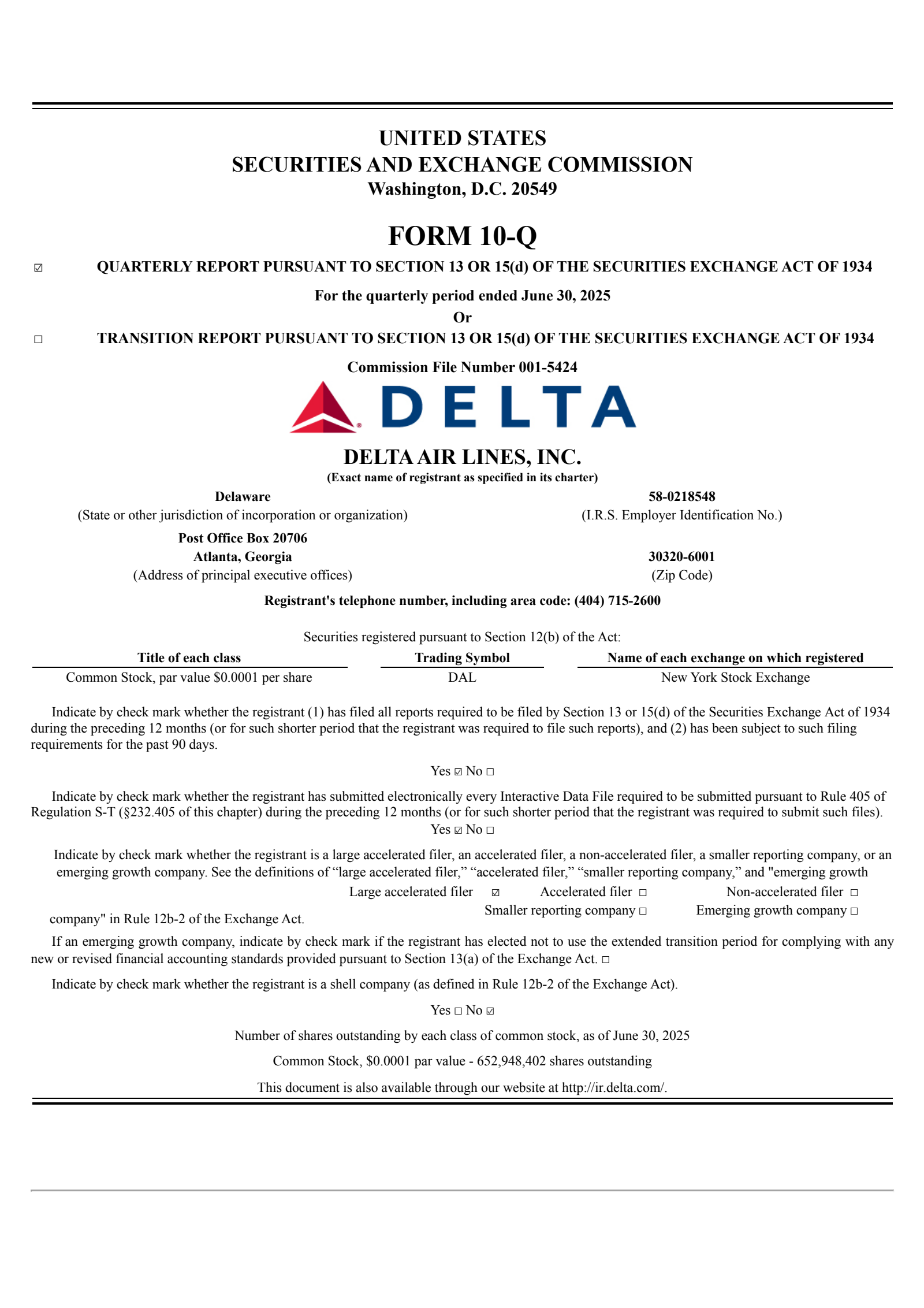 Delta Air Lines' Q2 2025 Quarterly report