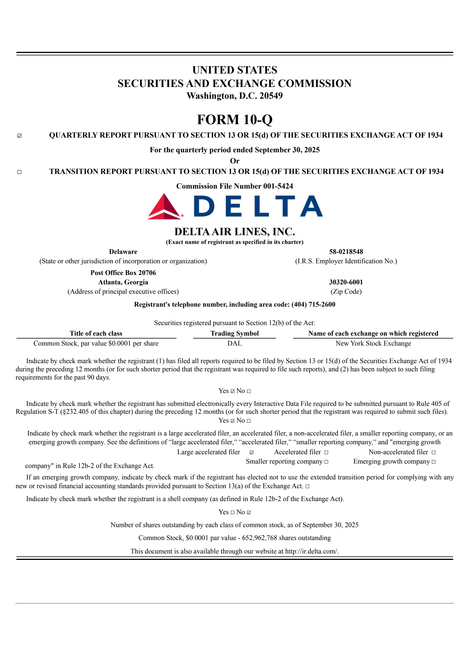 Delta Air Lines' Q3 2025 Quarterly Report